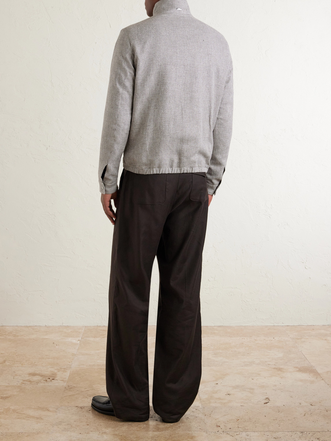 Houndstooth Linen-Blend Bomber Jacket