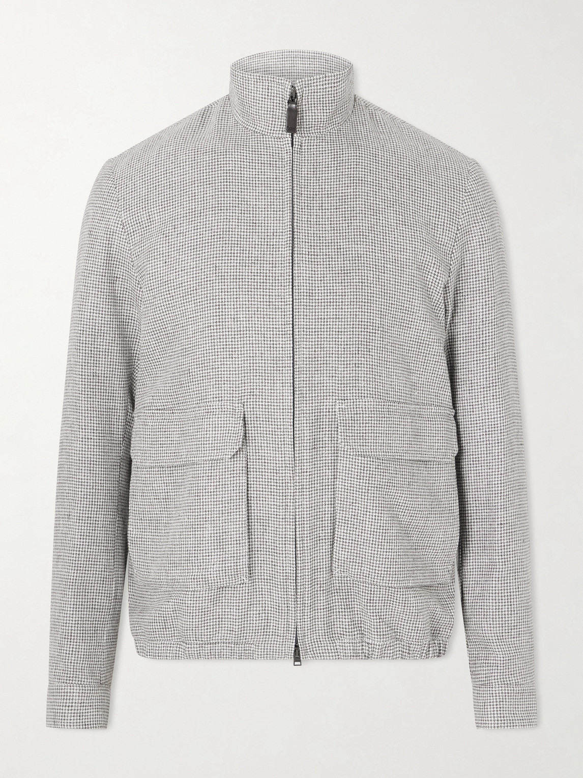 Herno Houndstooth Linen-blend Bomber Jacket In Gray