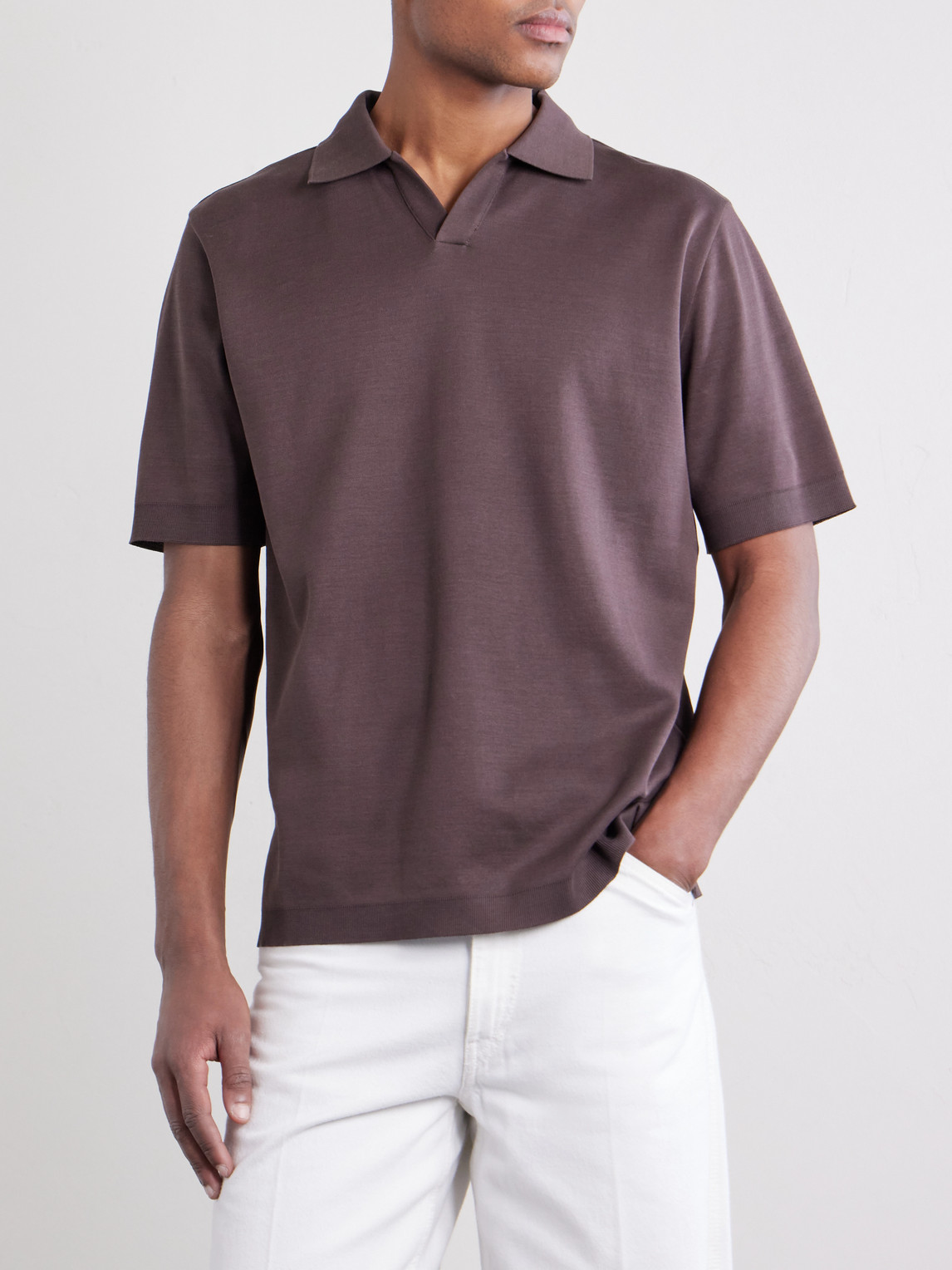  Herno - Open-collar Cotton Polo Shirt - Men - Brown - Xs 
