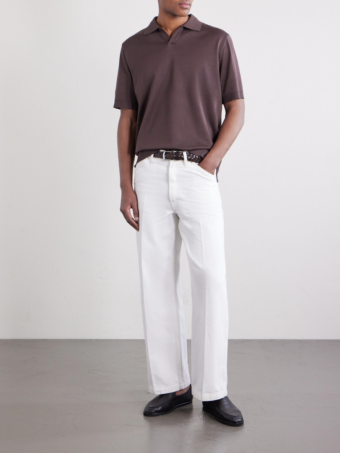 Open-Collar Cotton Polo Shirt