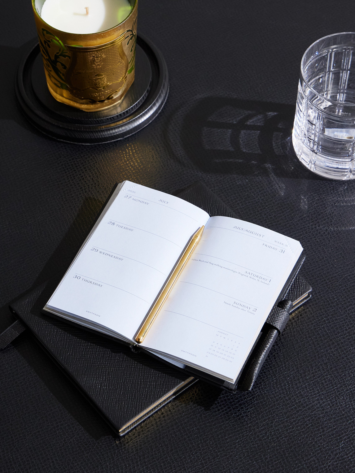 Panama Cross-Grain Leather 2026 Weekly Diary with Pencil — 2