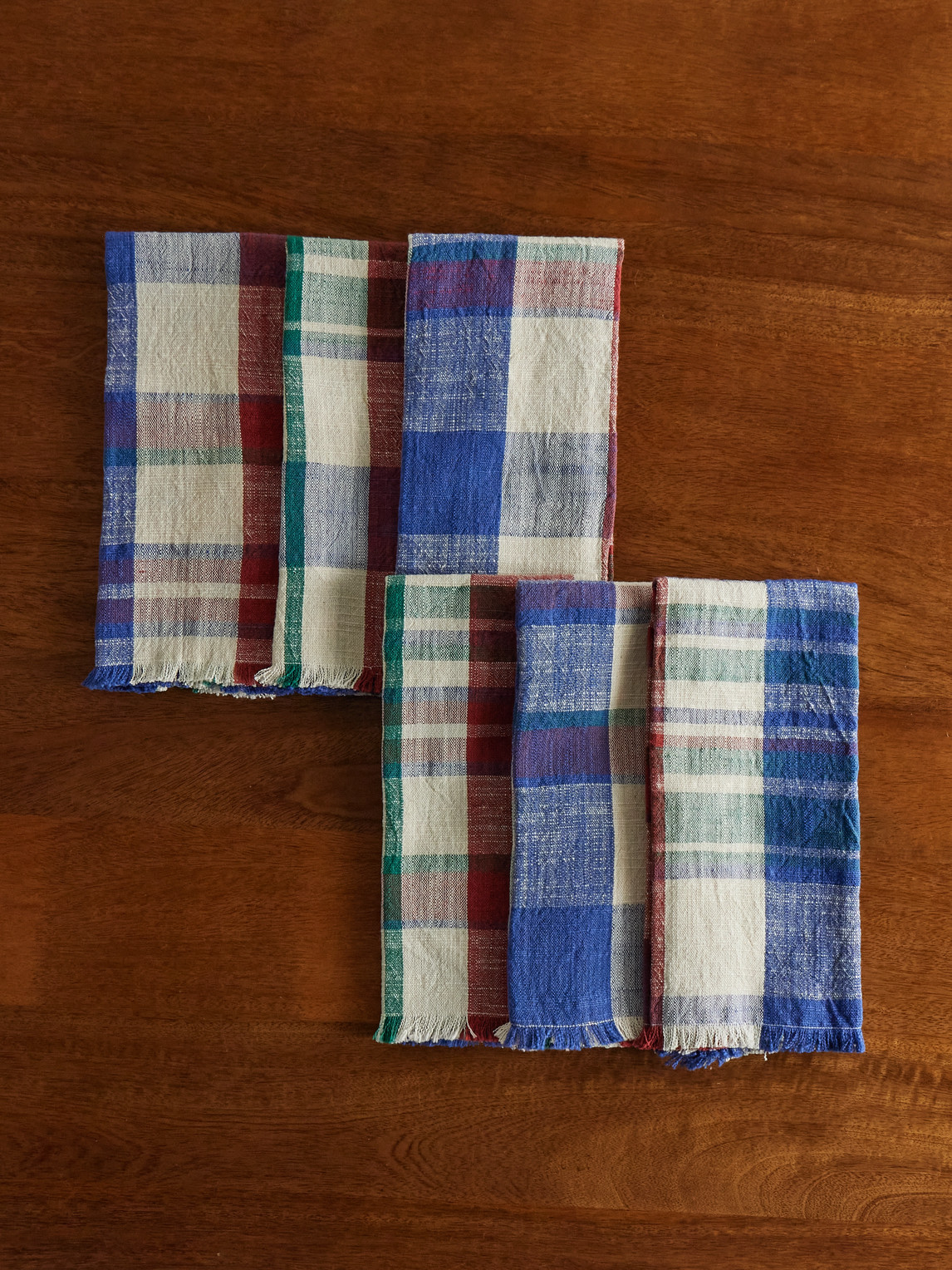 Marabar Set of Six Fringed Checked Cotton-Gauze Napkins