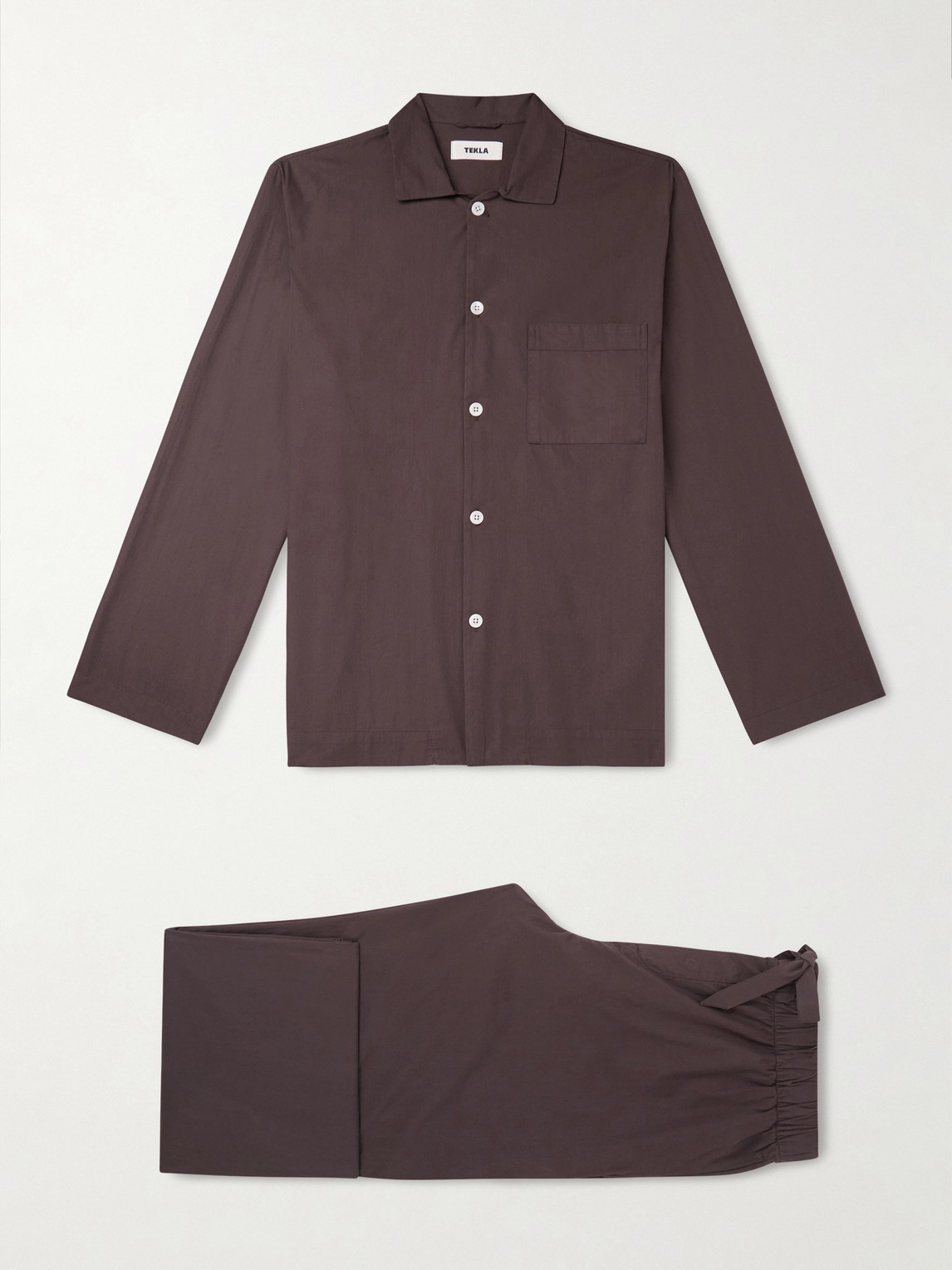 Tekla Organic Cotton-poplin Pyjamas In Brown