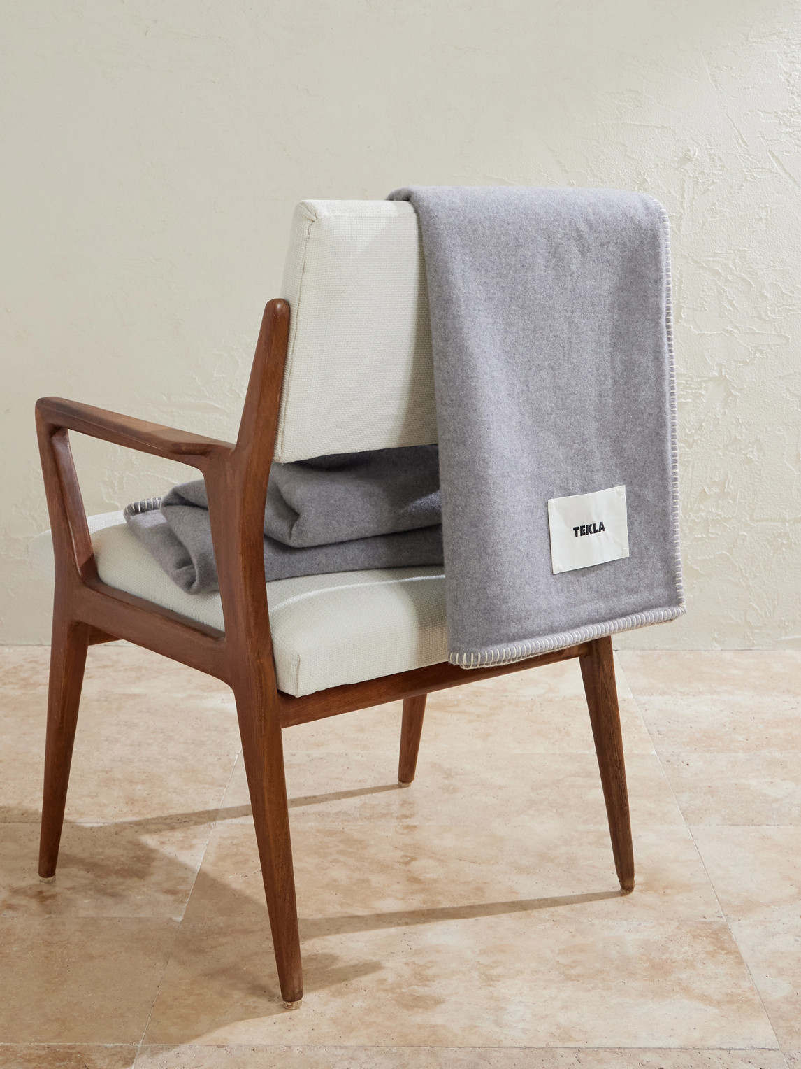 Tekla Logo-appliquéd Wool Blanket In Gray