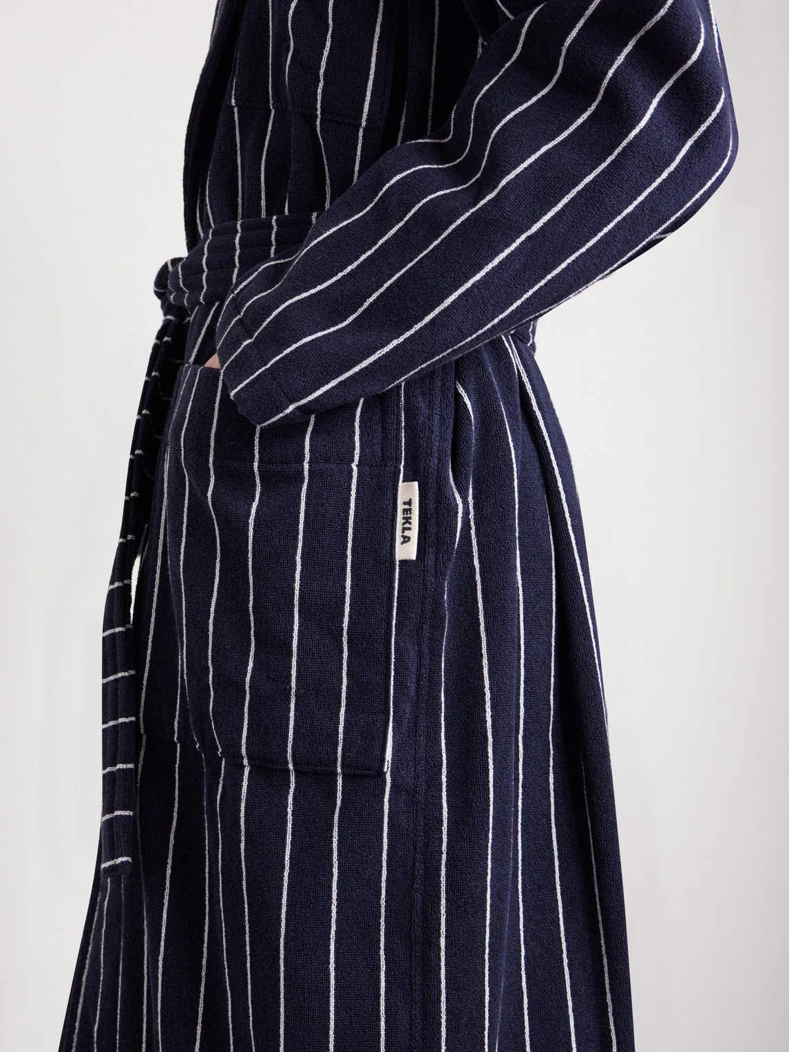 Tekla Belted Striped Organic Cotton-terry Robe In Black
