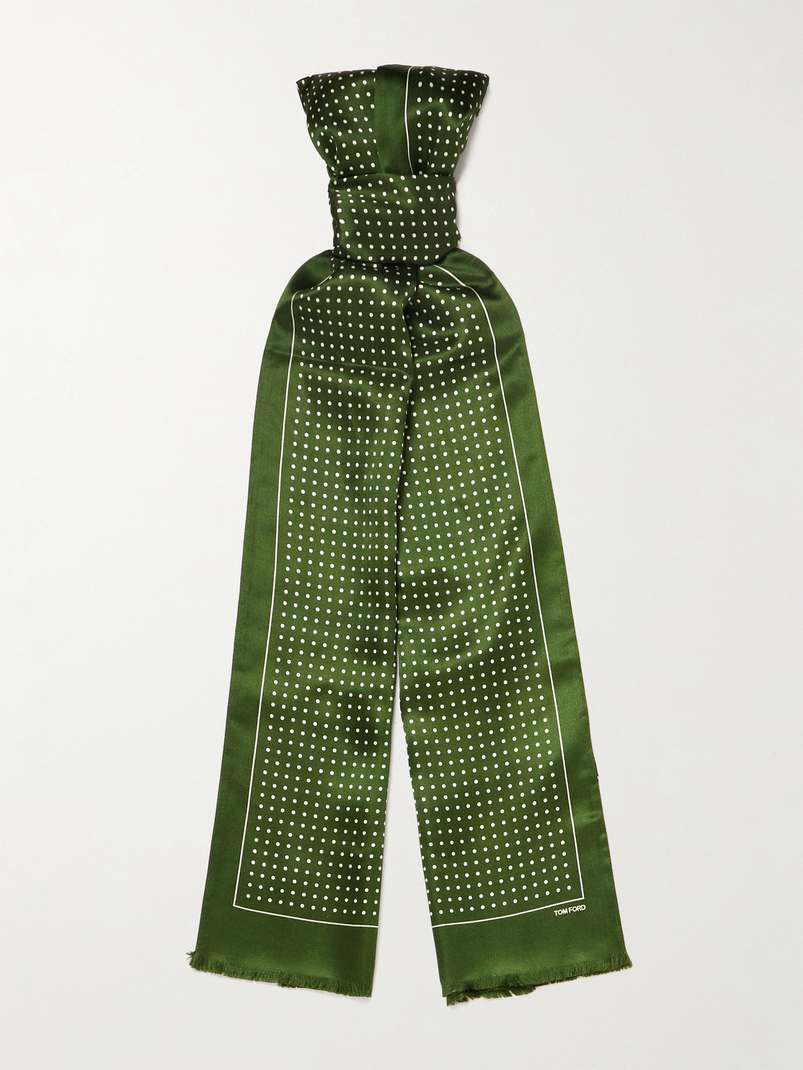 Tom Ford Polka-dot Silk-satin Scarf In Green