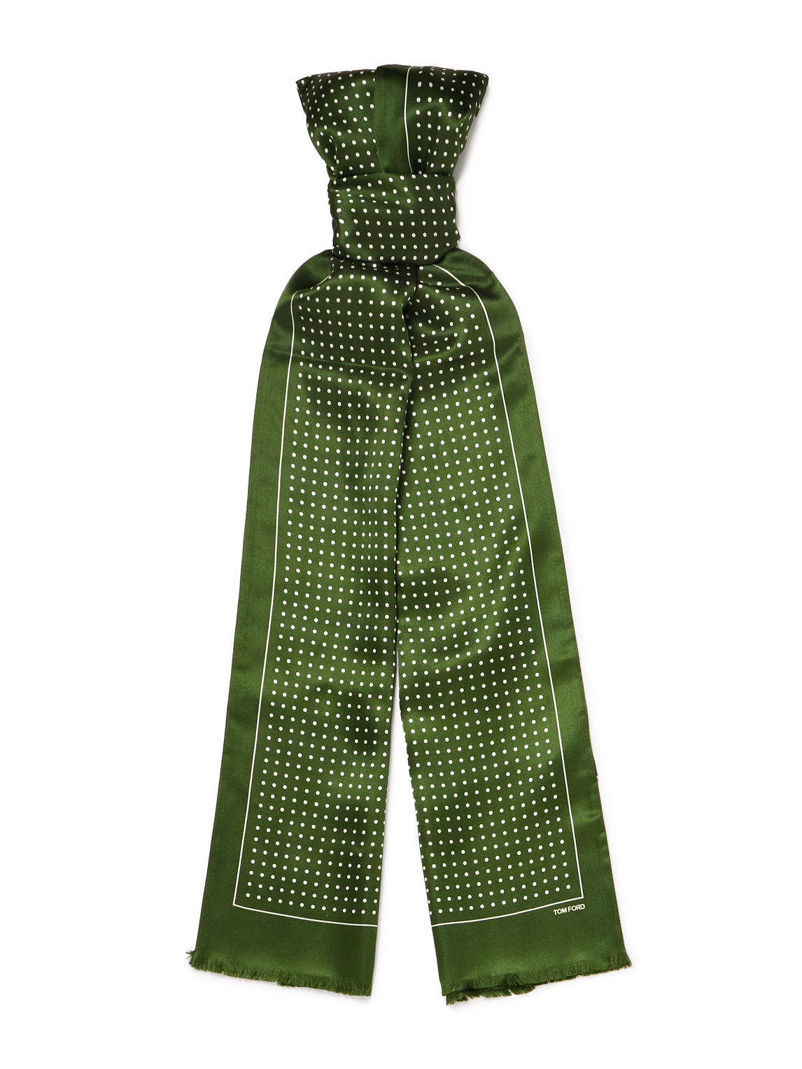 Tom Ford Polka-dot Silk-satin Scarf In Green