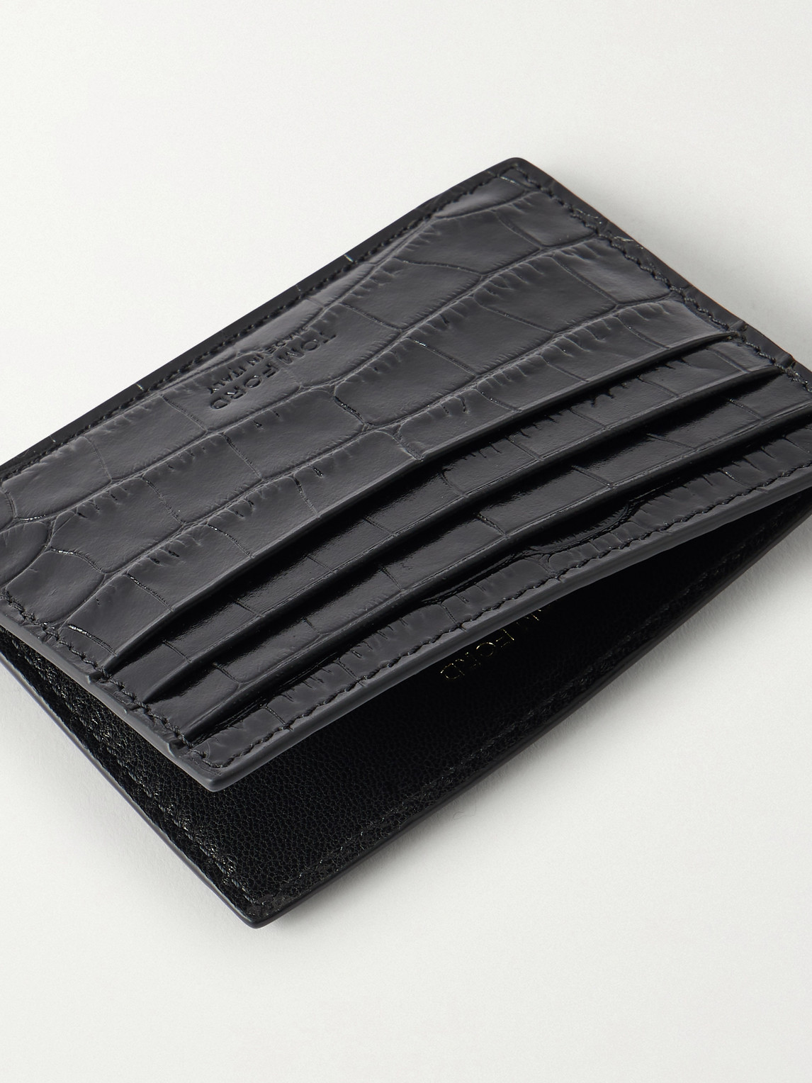 Tom Ford Croc-effect Leather Cardholder In Blue