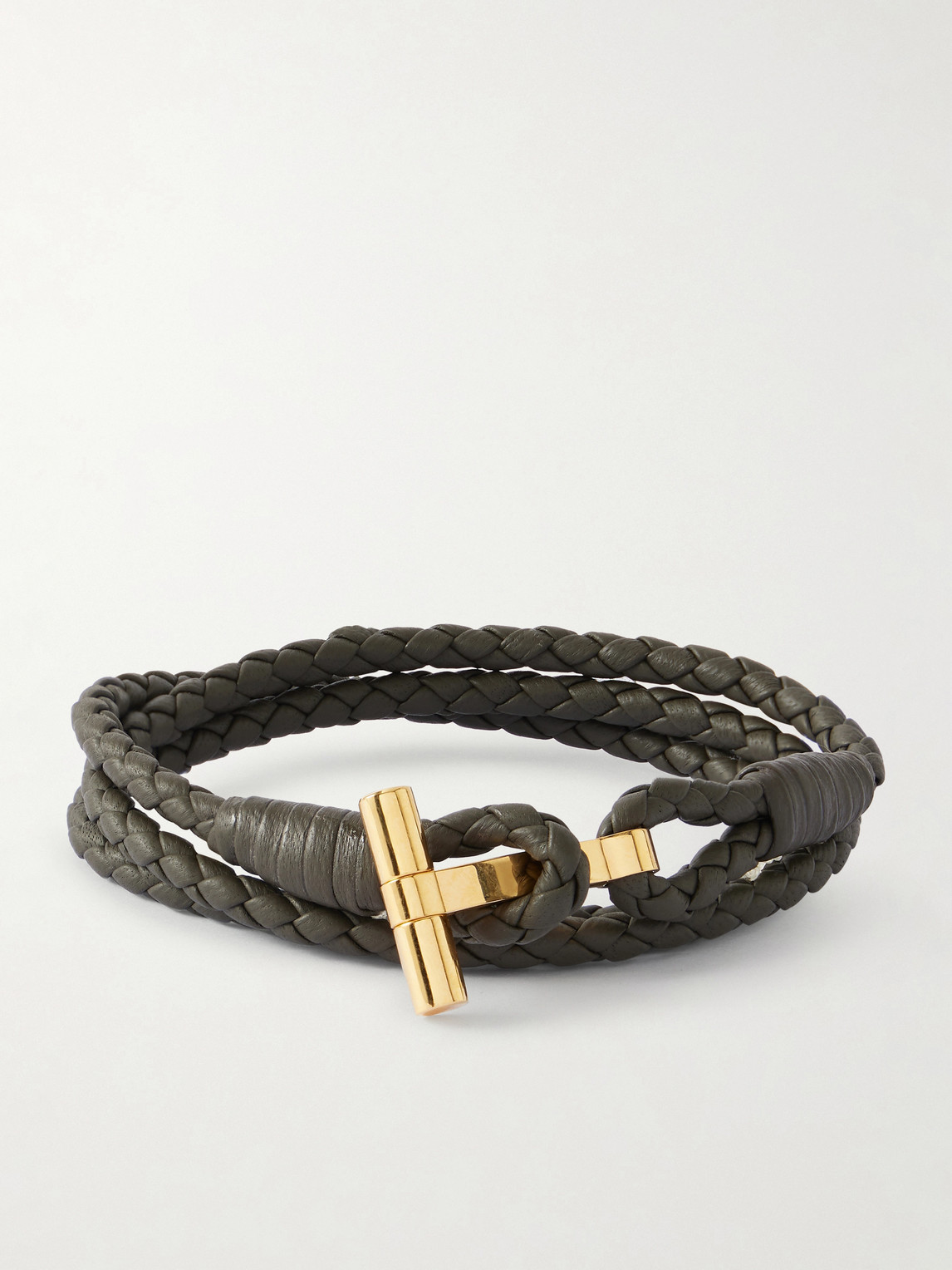 Tom Ford Woven Leather and Gold-Plated Wrap Braceleten