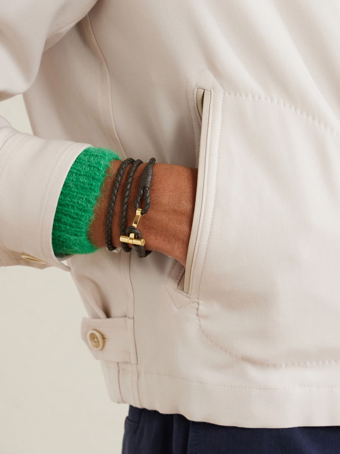 Woven Leather and Gold-Plated Wrap Bracelet — 2