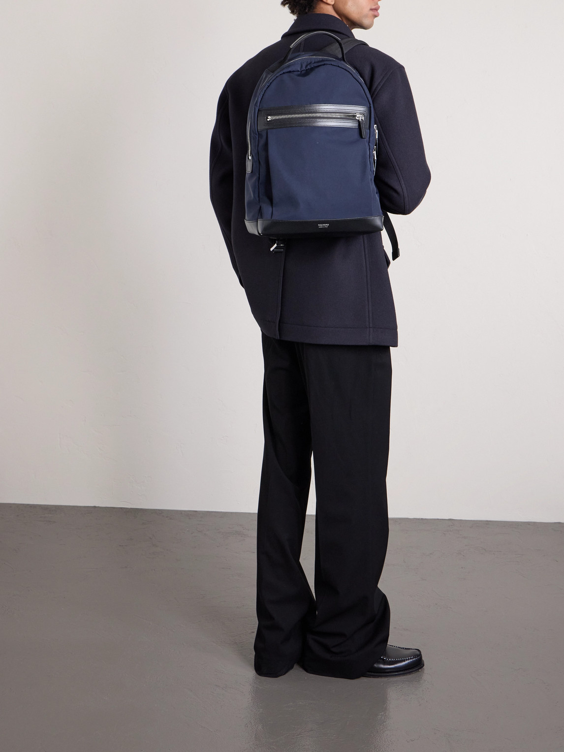 Tom Ford Leather-trimmed Nylon Backpack In Blue
