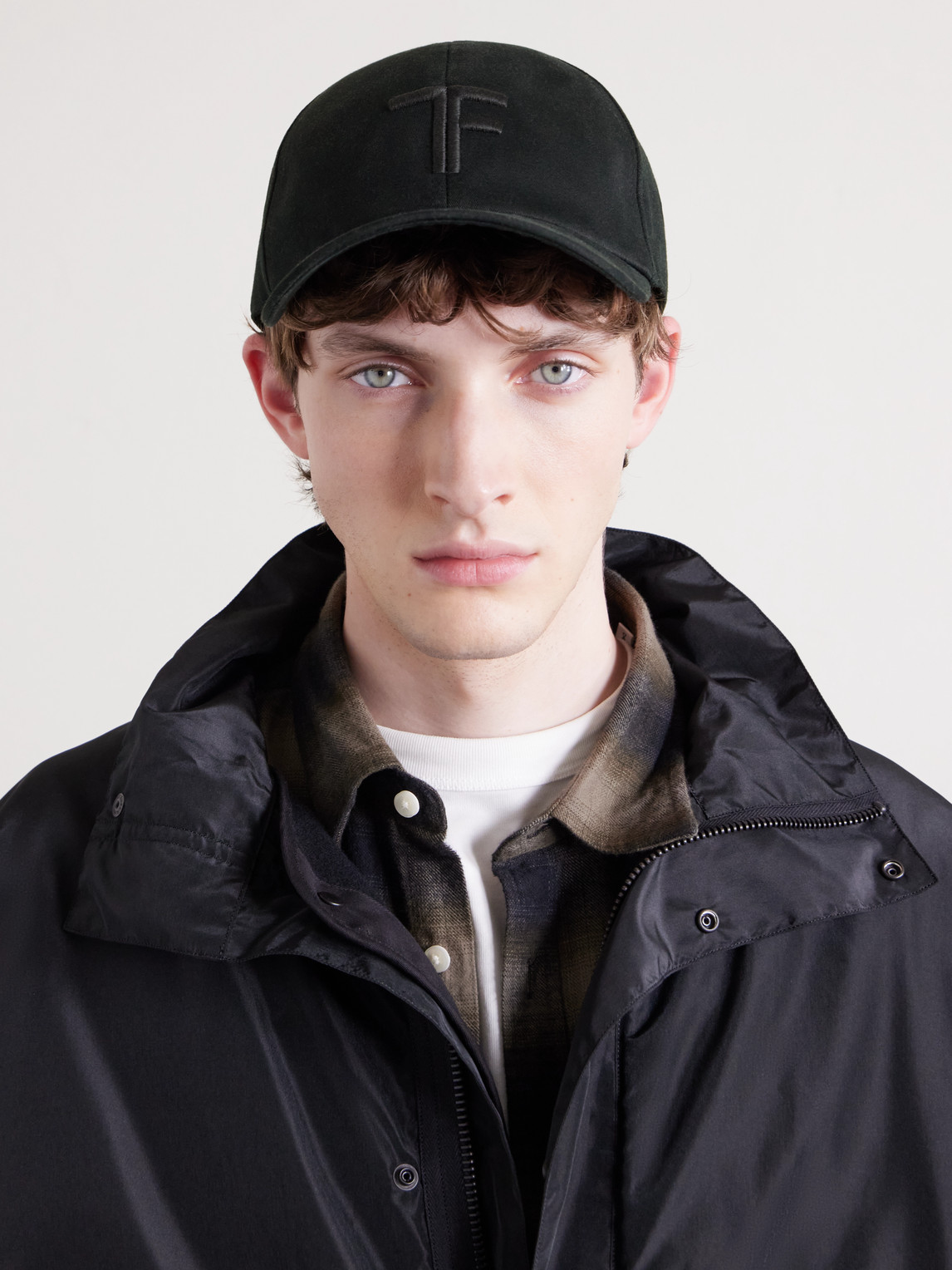 Tom Ford Leather-trimmed Logo-embroidered Cotton-twill Baseball Cap In Black