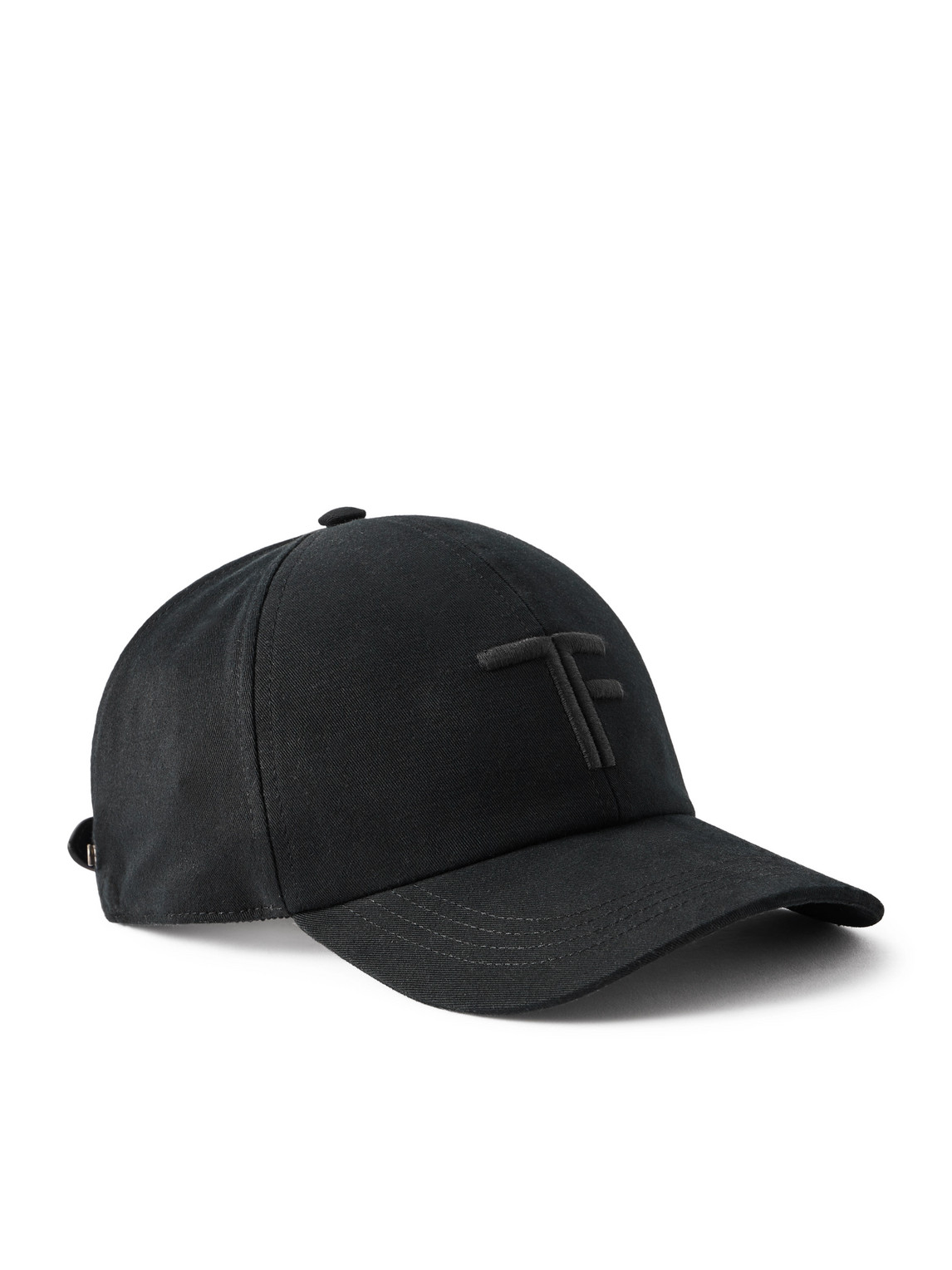 Tom Ford Leather-trimmed Logo-embroidered Cotton-twill Baseball Cap In Black