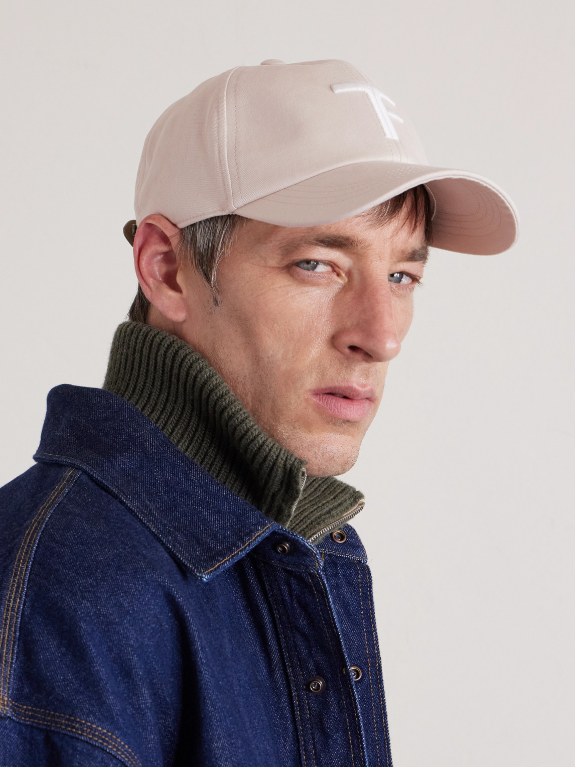 Tom Ford Leather-trimmed Logo-embroidered Cotton-twill Baseball Cap In Neutral