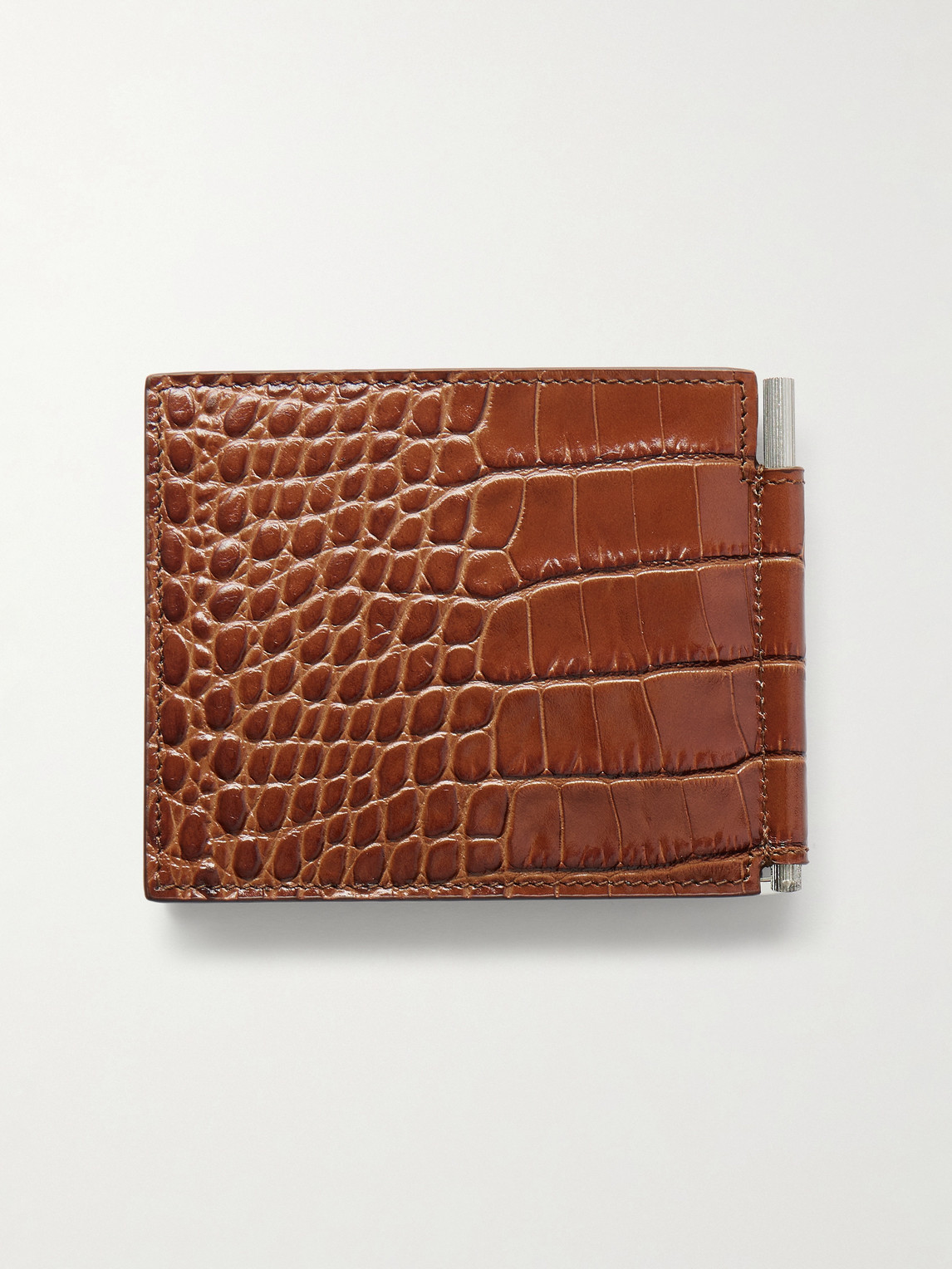 Tom Ford Croc-effect Leather Billfold Wallet In Brown