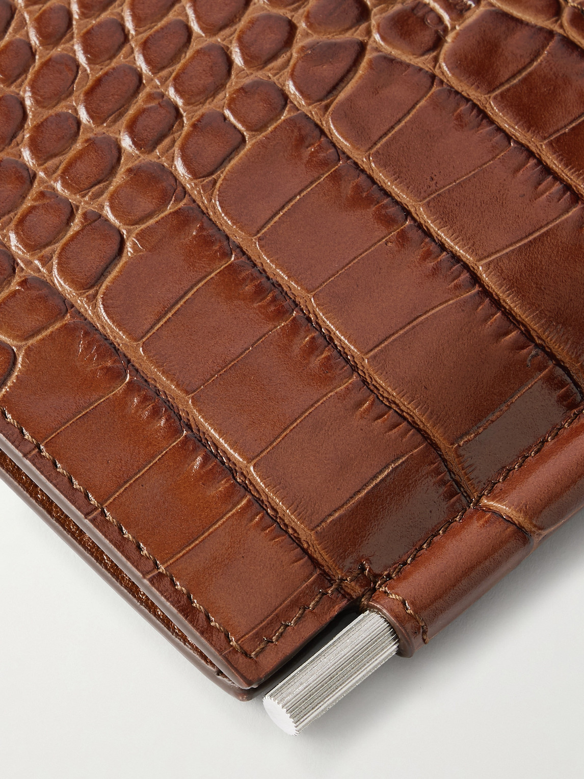 Tom Ford Croc-effect Leather Billfold Wallet In Brown