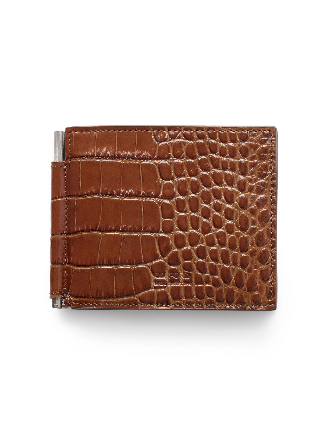 Tom Ford Croc-effect Leather Billfold Wallet In Brown