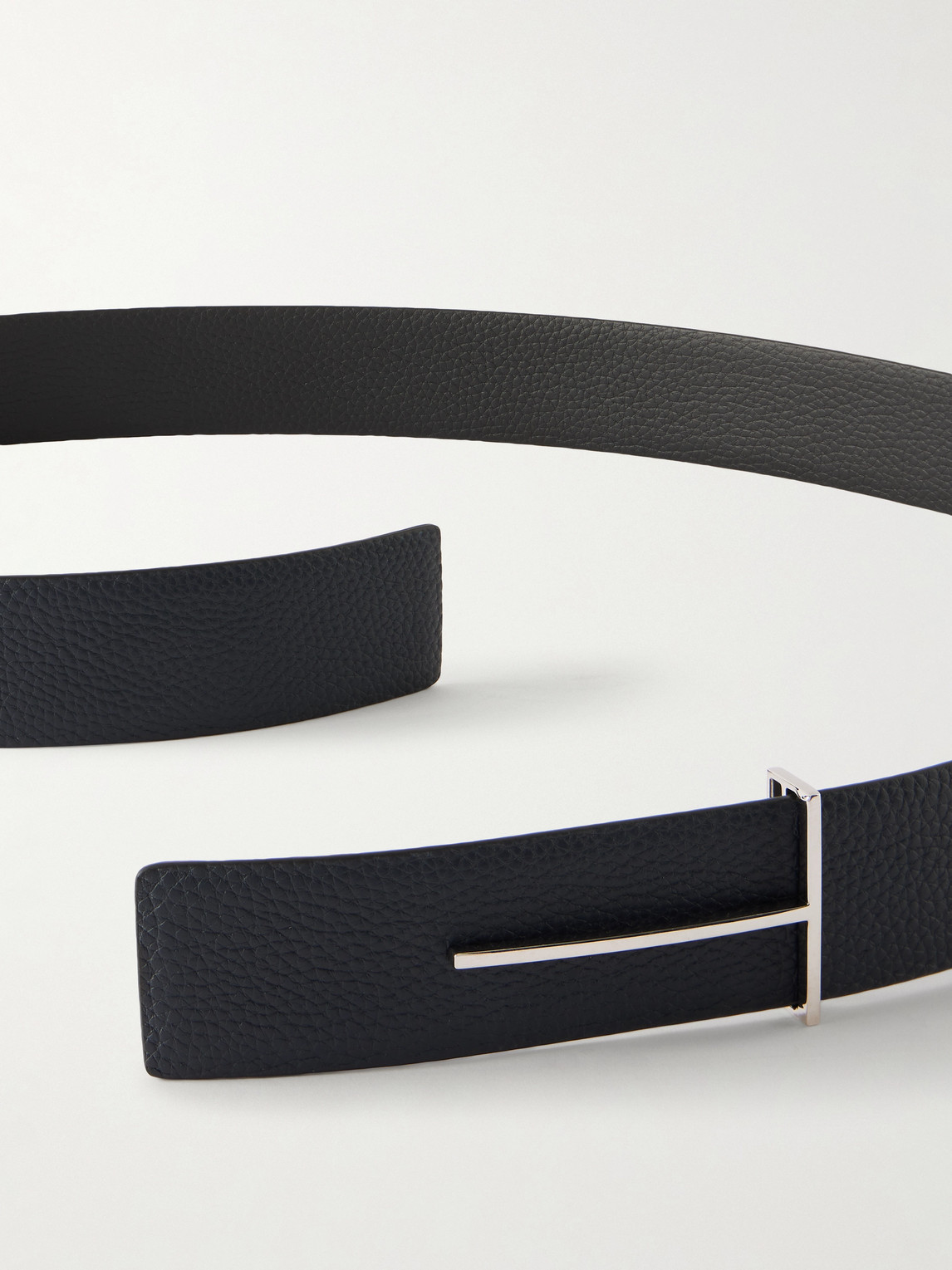 Tom Ford Dark Brown Reversible Textured Silver Buckle Belt In Black