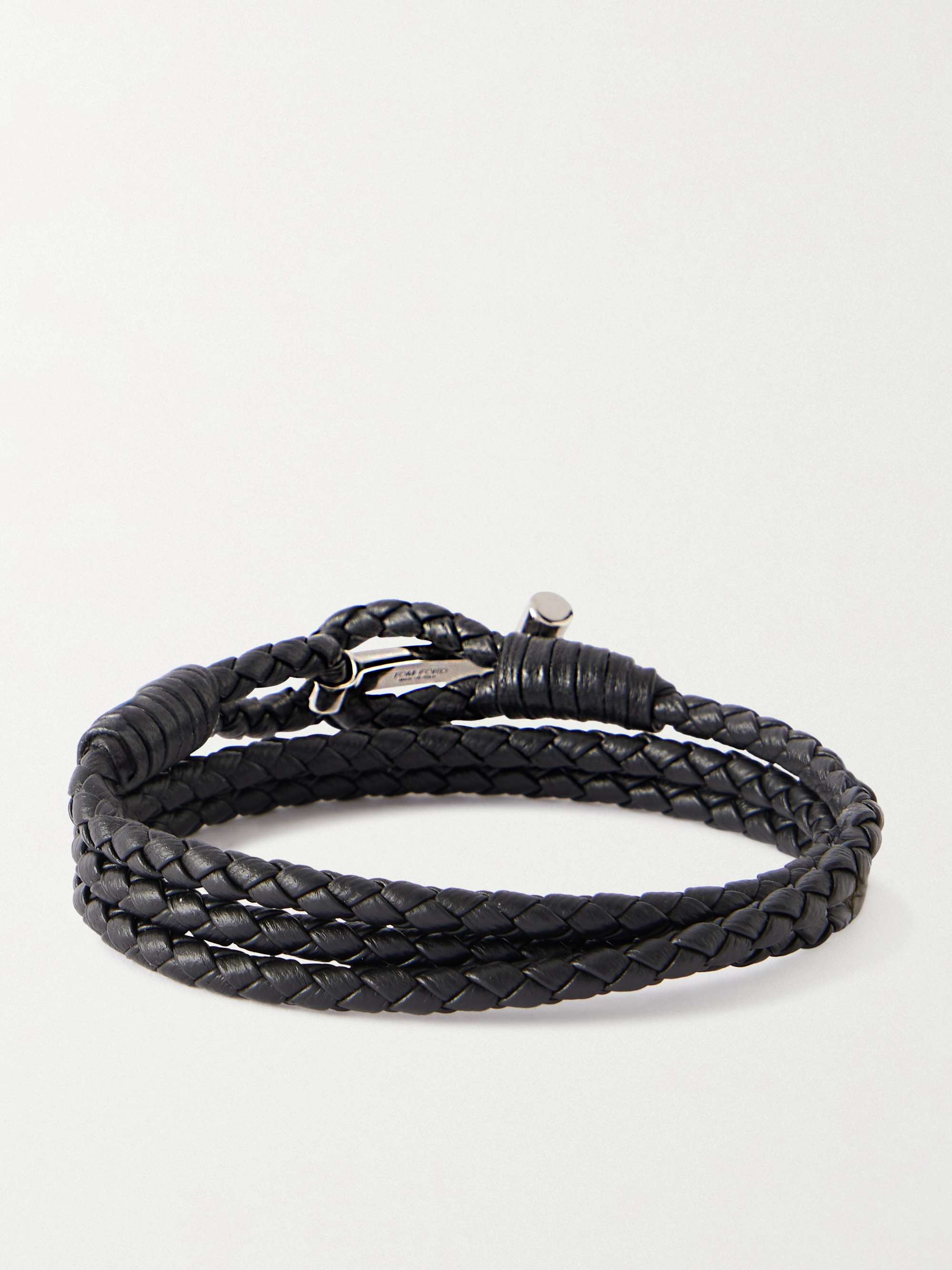 TOM FORD Woven Leather and Silver-Tone Wrap Bracelet