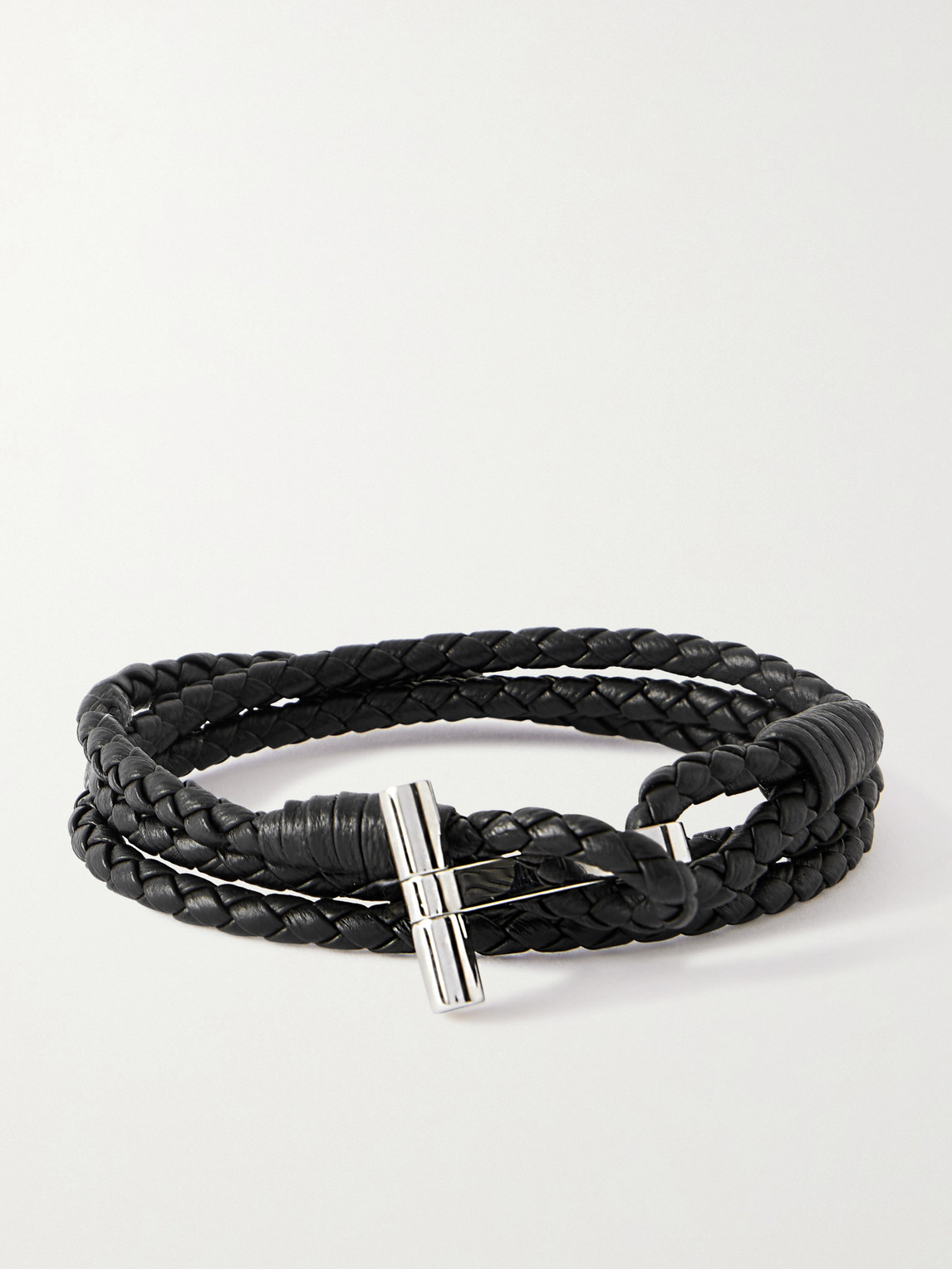 Tom Ford Woven Leather and Silver-Tone Wrap Braceleten