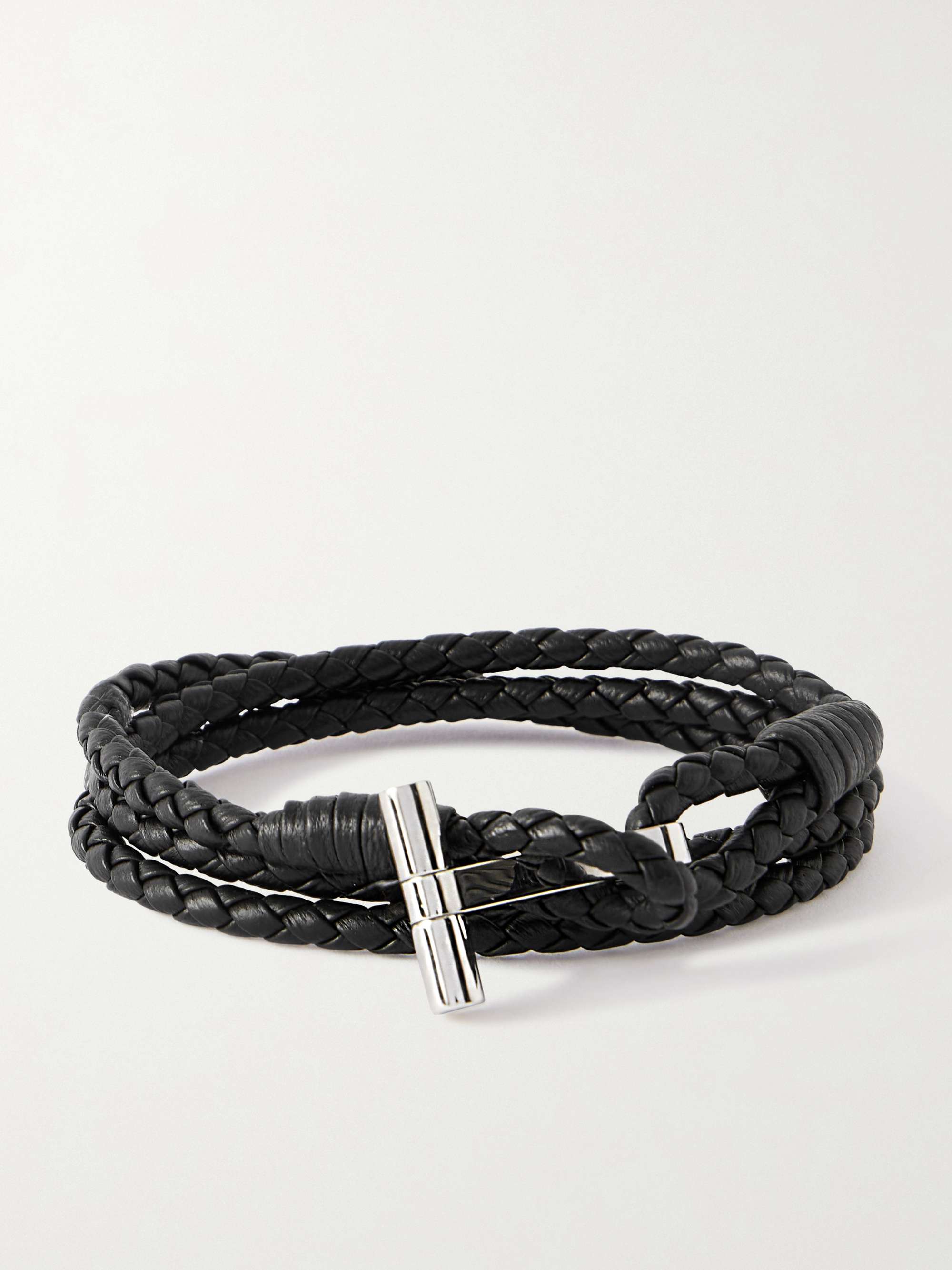 TOM FORD Woven Leather and Silver-Tone Wrap Bracelet