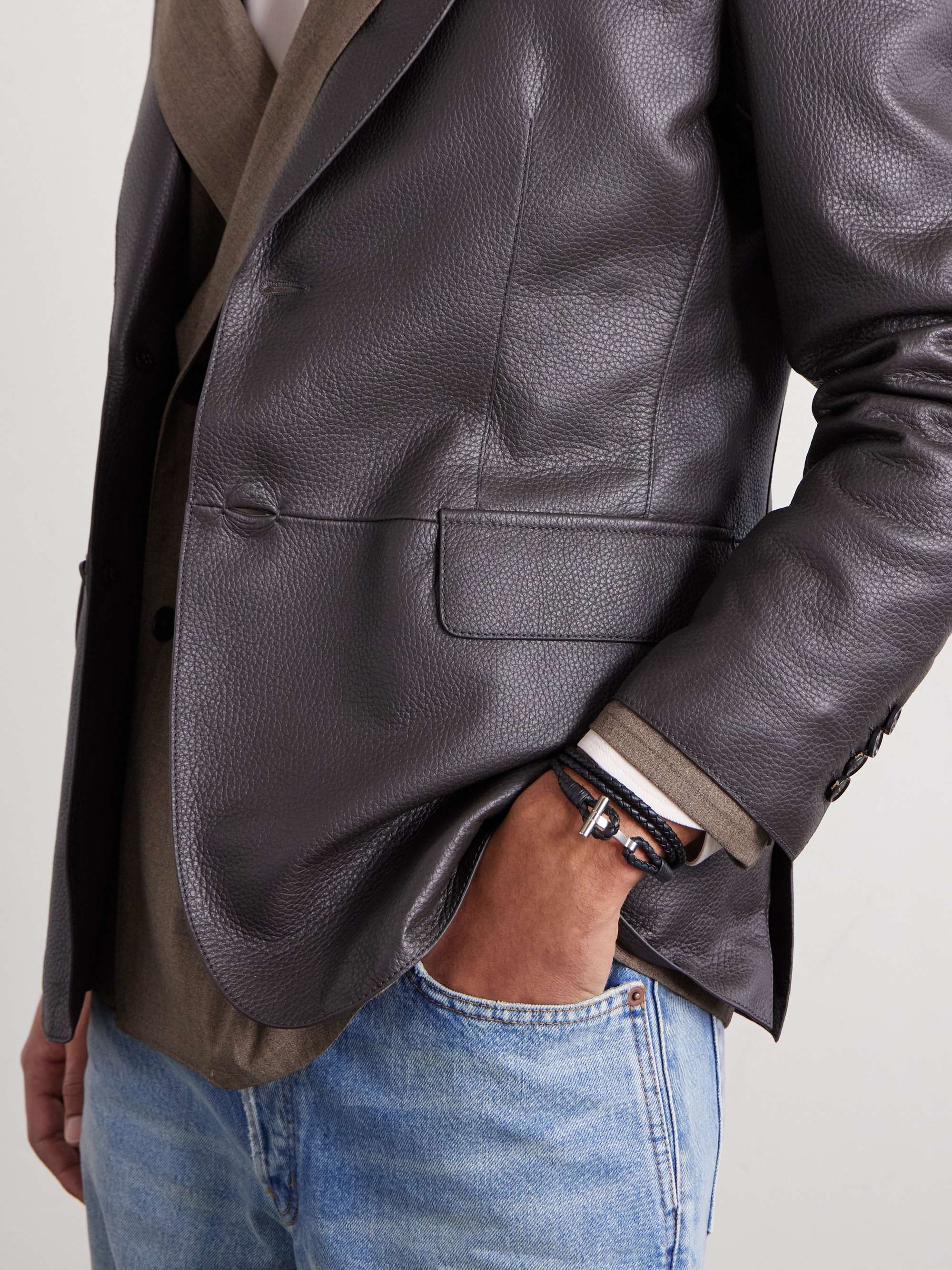 TOM FORD Woven Leather and Silver-Tone Wrap Bracelet