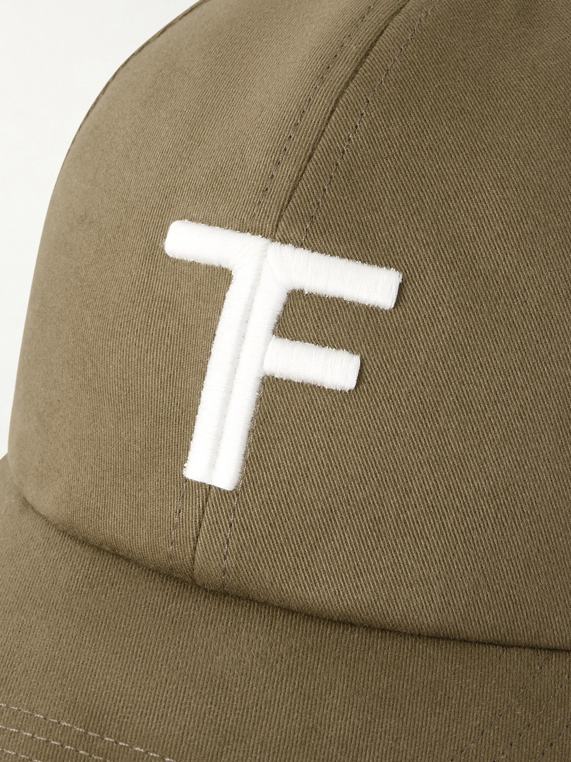 Tom Ford Leather-trimmed Logo-embroidered Cotton-twill Baseball Cap In Green