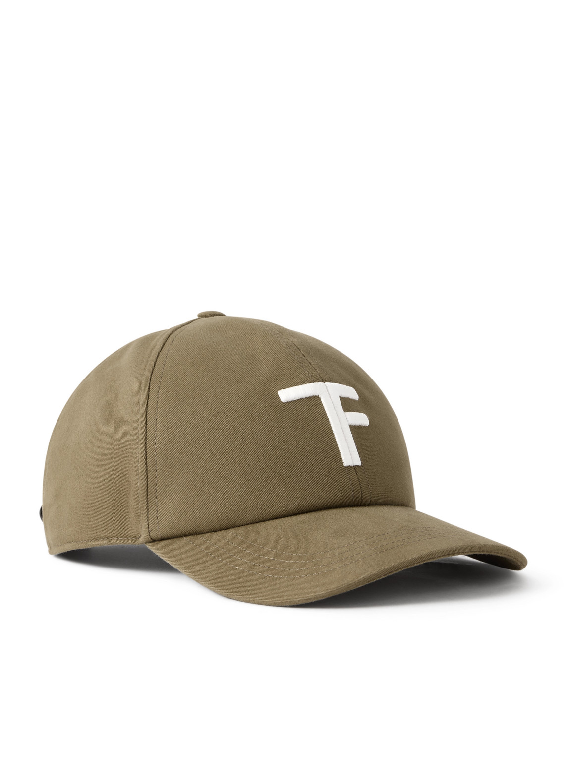 Tom Ford Leather-trimmed Logo-embroidered Cotton-twill Baseball Cap In Green