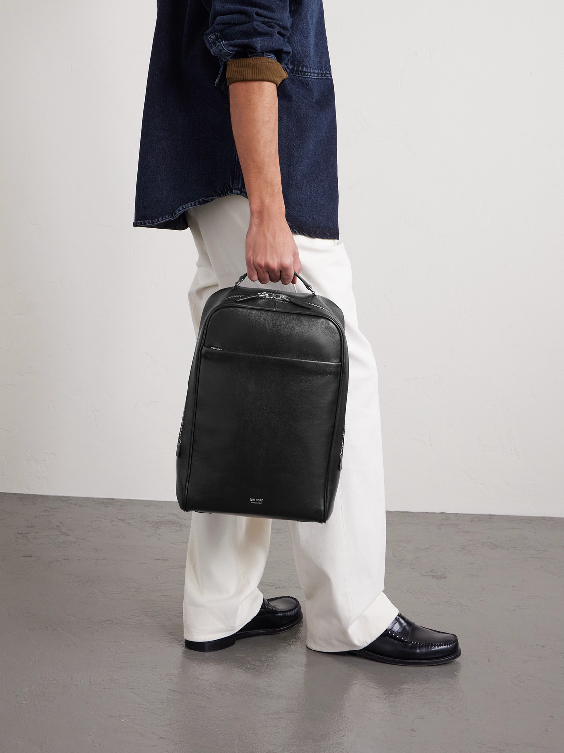 Tom Ford Full-grain Leather Backpack In Black