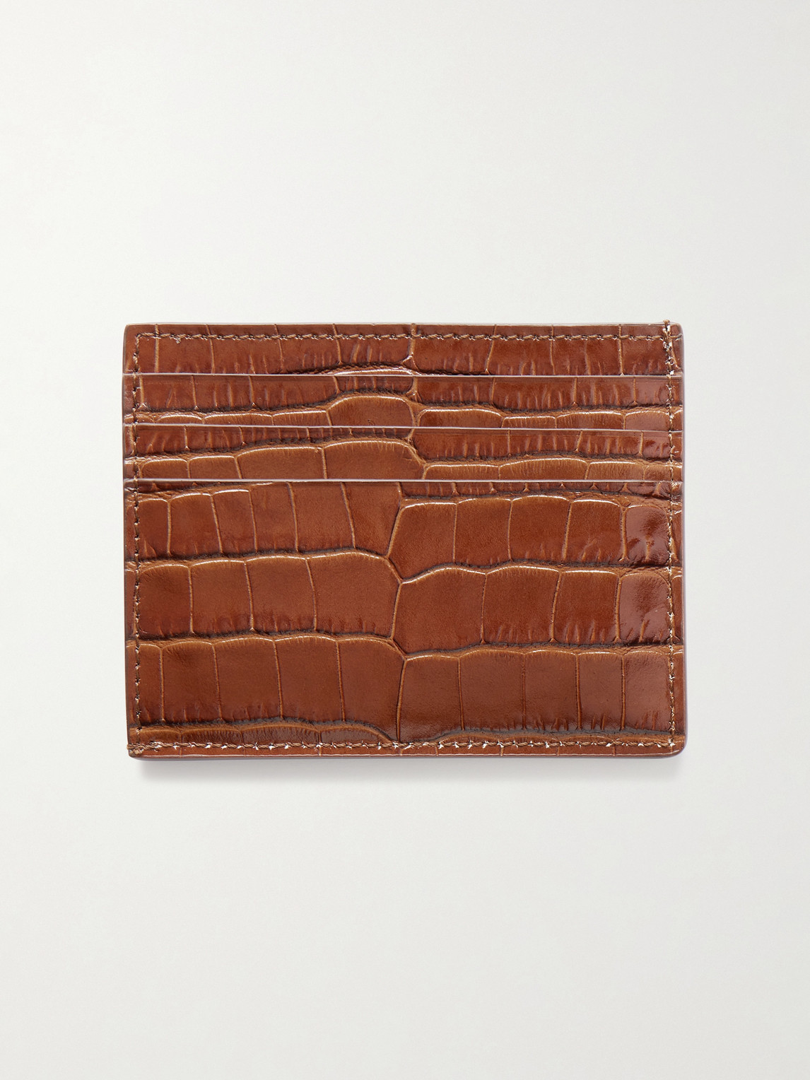 Tom Ford Croc-effect Leather Cardholder In Brown