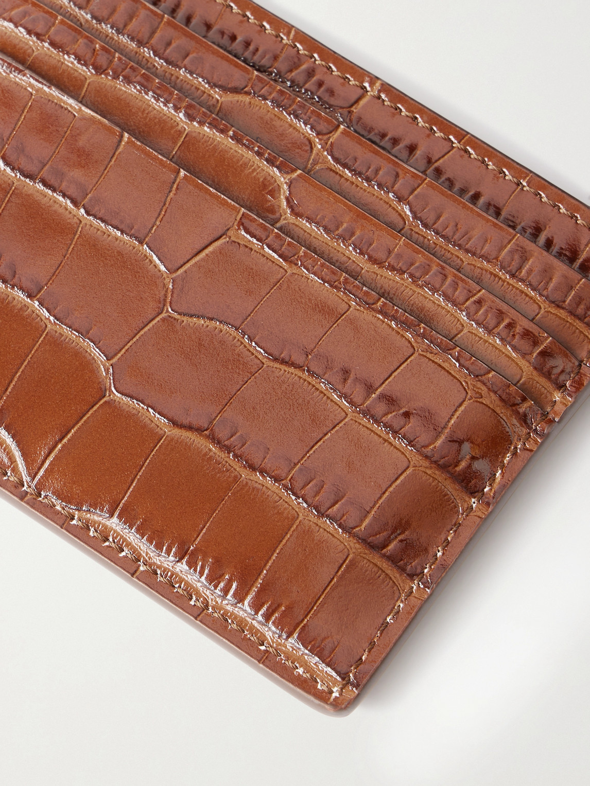 Tom Ford Croc-effect Leather Cardholder In Brown