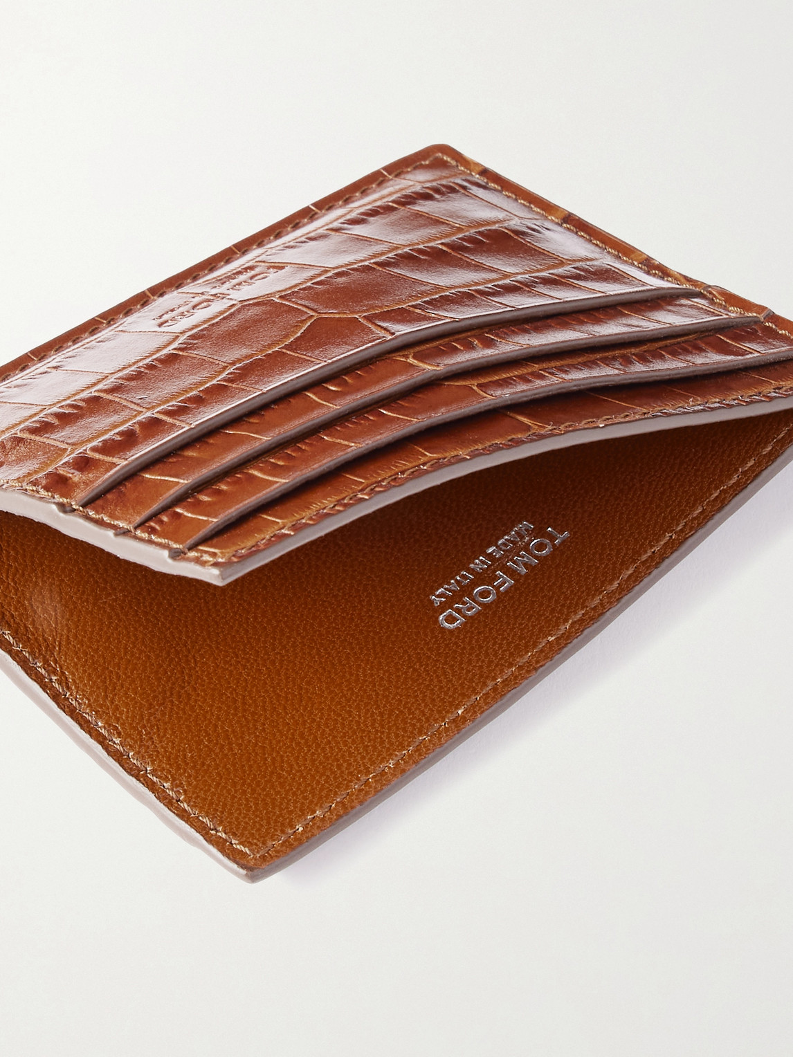Tom Ford Croc-effect Leather Cardholder In Brown