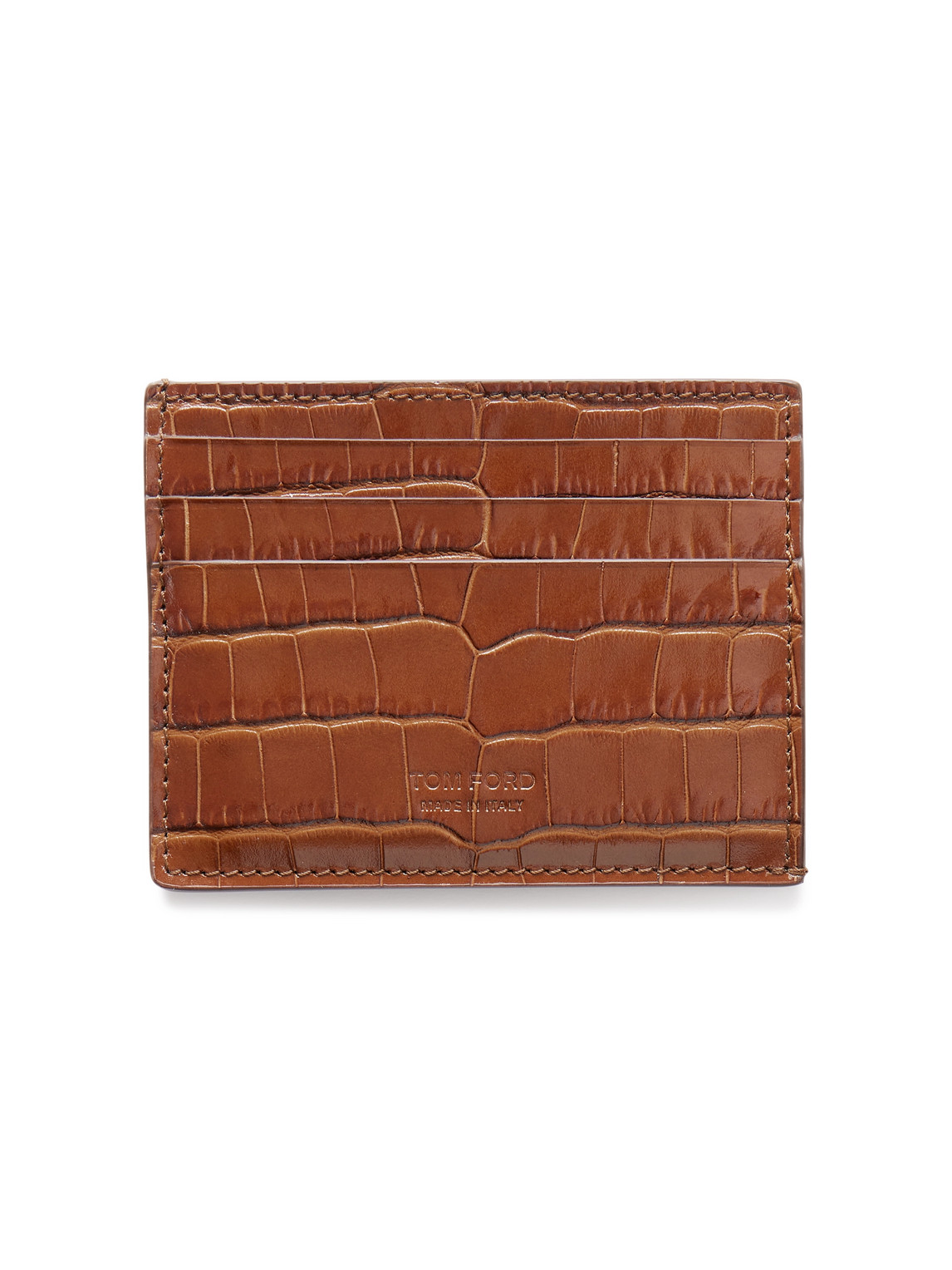 Tom Ford Croc-effect Leather Cardholder In Brown