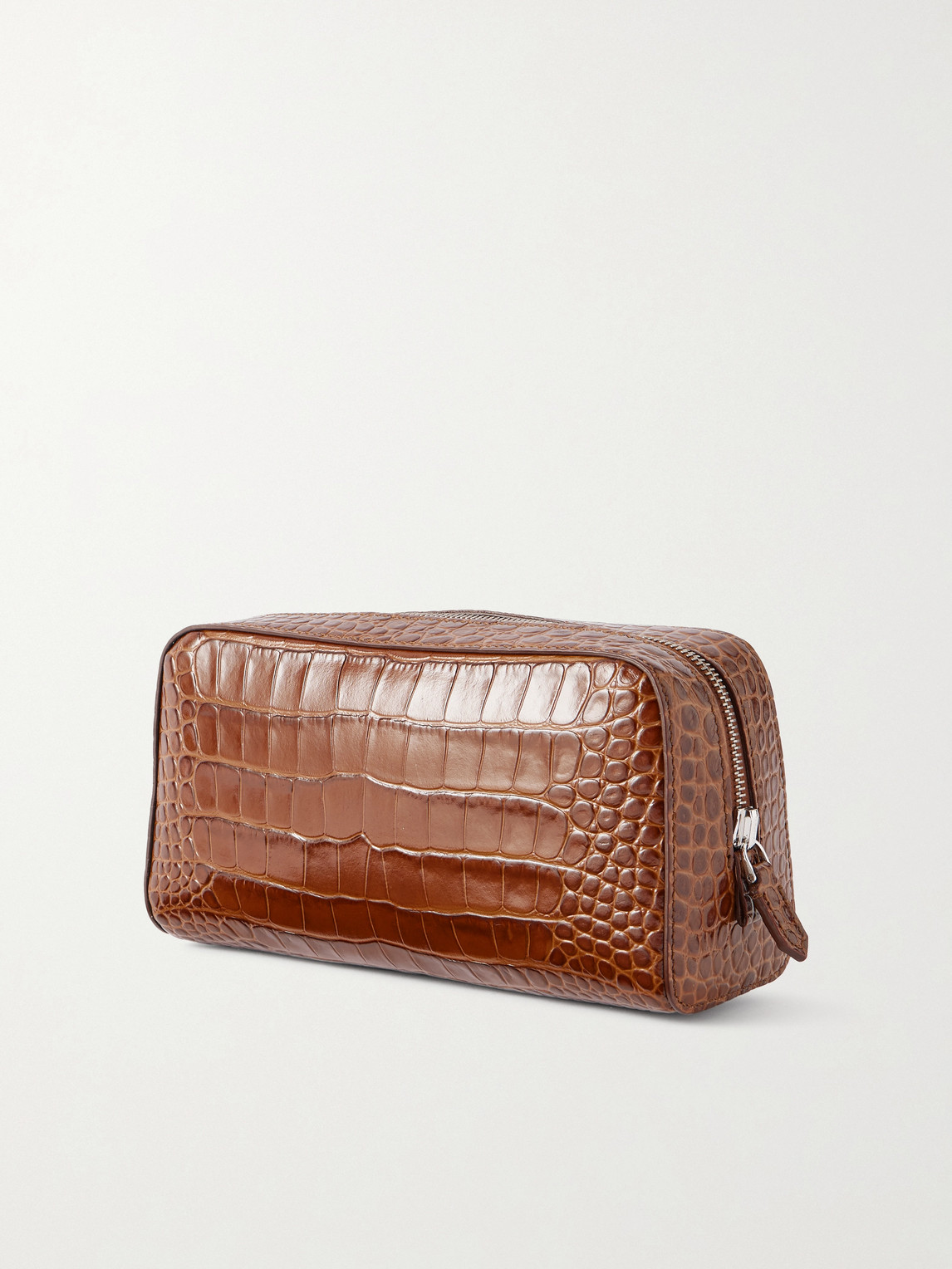 Tom Ford Croc-effect Leather Wash Bag In Brown