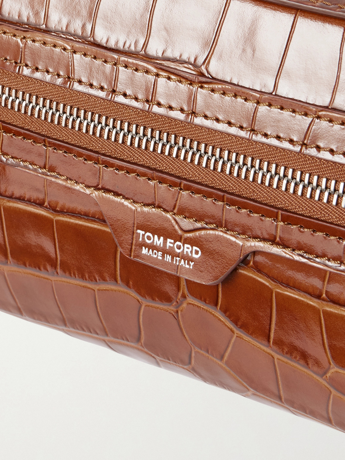 Tom Ford Croc-effect Leather Wash Bag In Brown