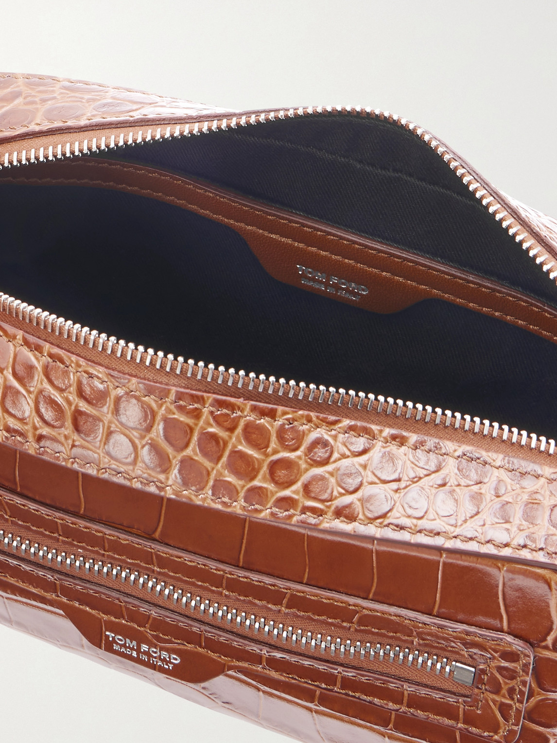 Tom Ford Croc-effect Leather Wash Bag In Brown