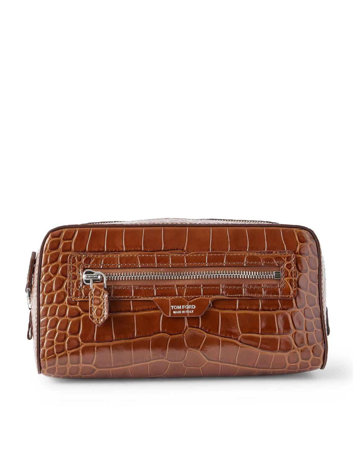 Tom Ford Croc-effect Leather Wash Bag In Brown
