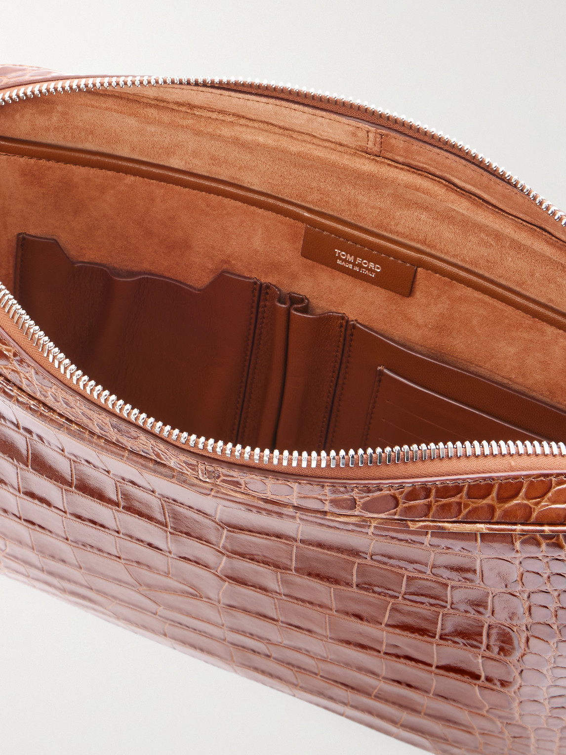 Tom Ford Croc-effect Leather Pouch In Brown