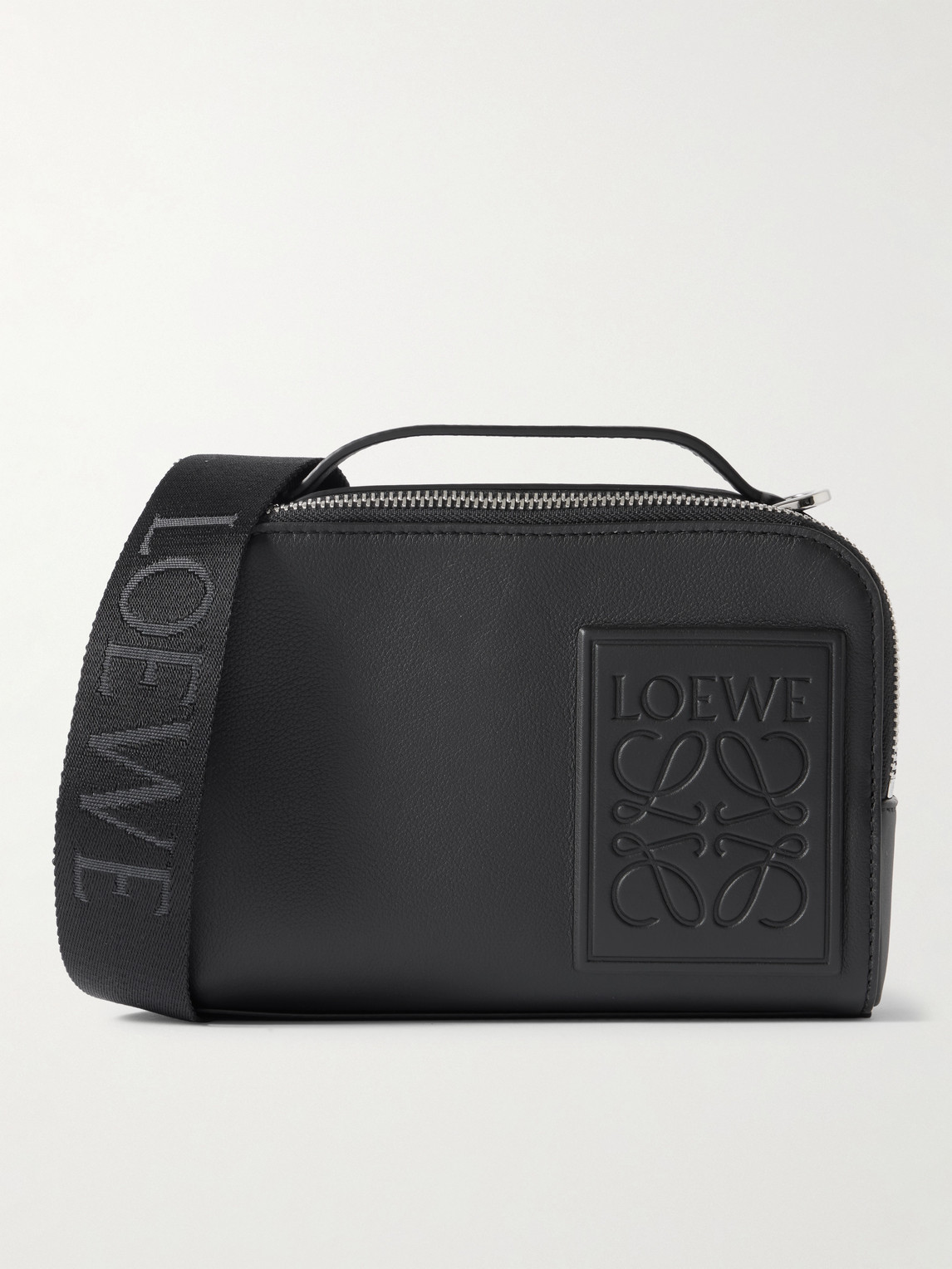 Loewe Camera Mini Logo-appliquéd Leather Messenger Bag In Black