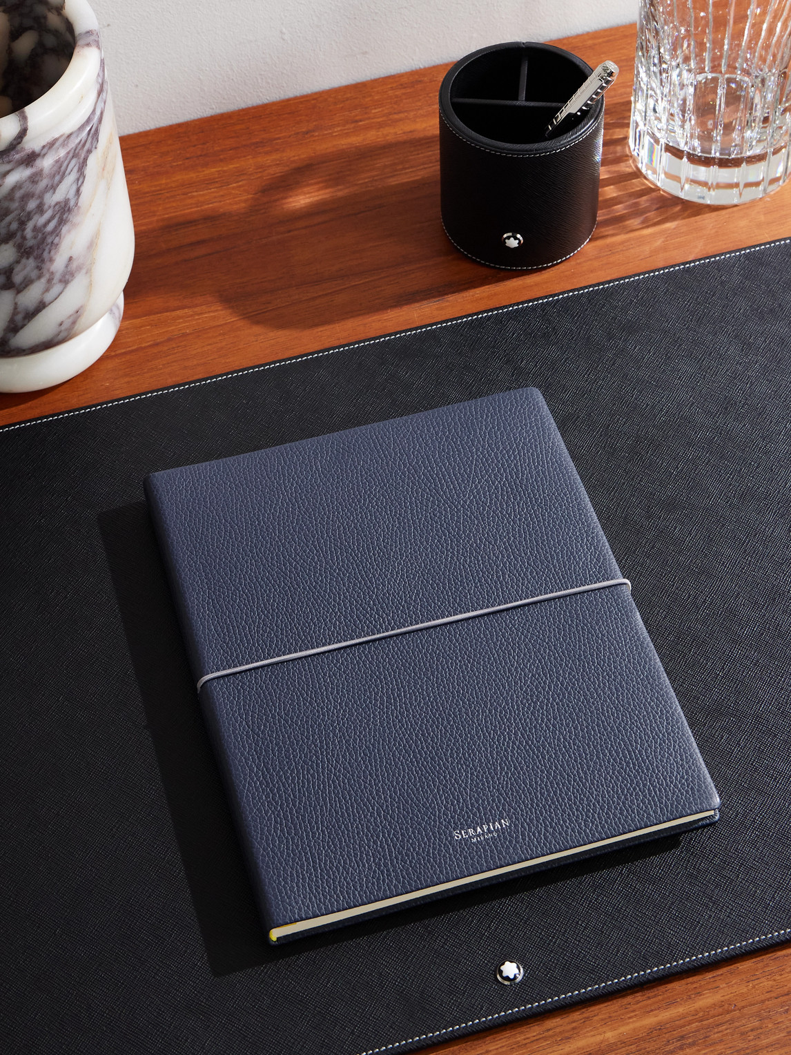 Large Logo-Print Full-Grain Cachemire Leather Notebook — 2