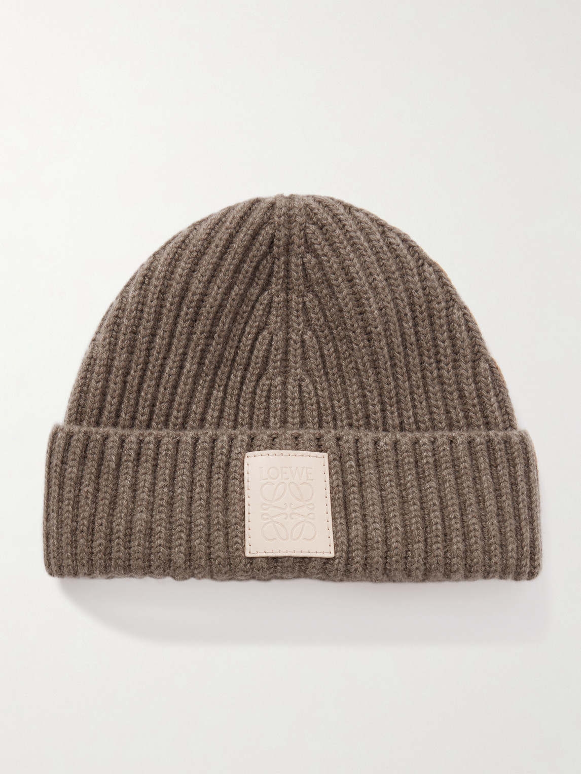 Loewe Logo-appliquéd Ribbed Cashmere Beanie In Brown