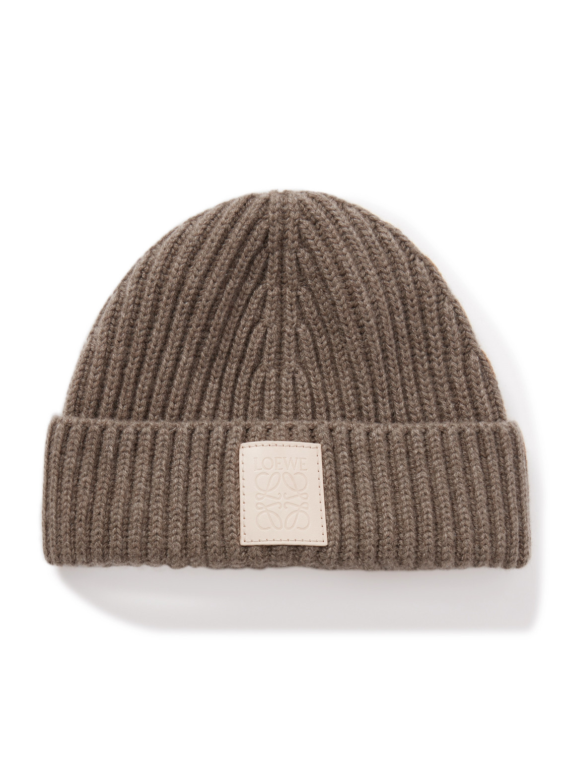 Loewe Logo-appliquéd Ribbed Cashmere Beanie In Brown