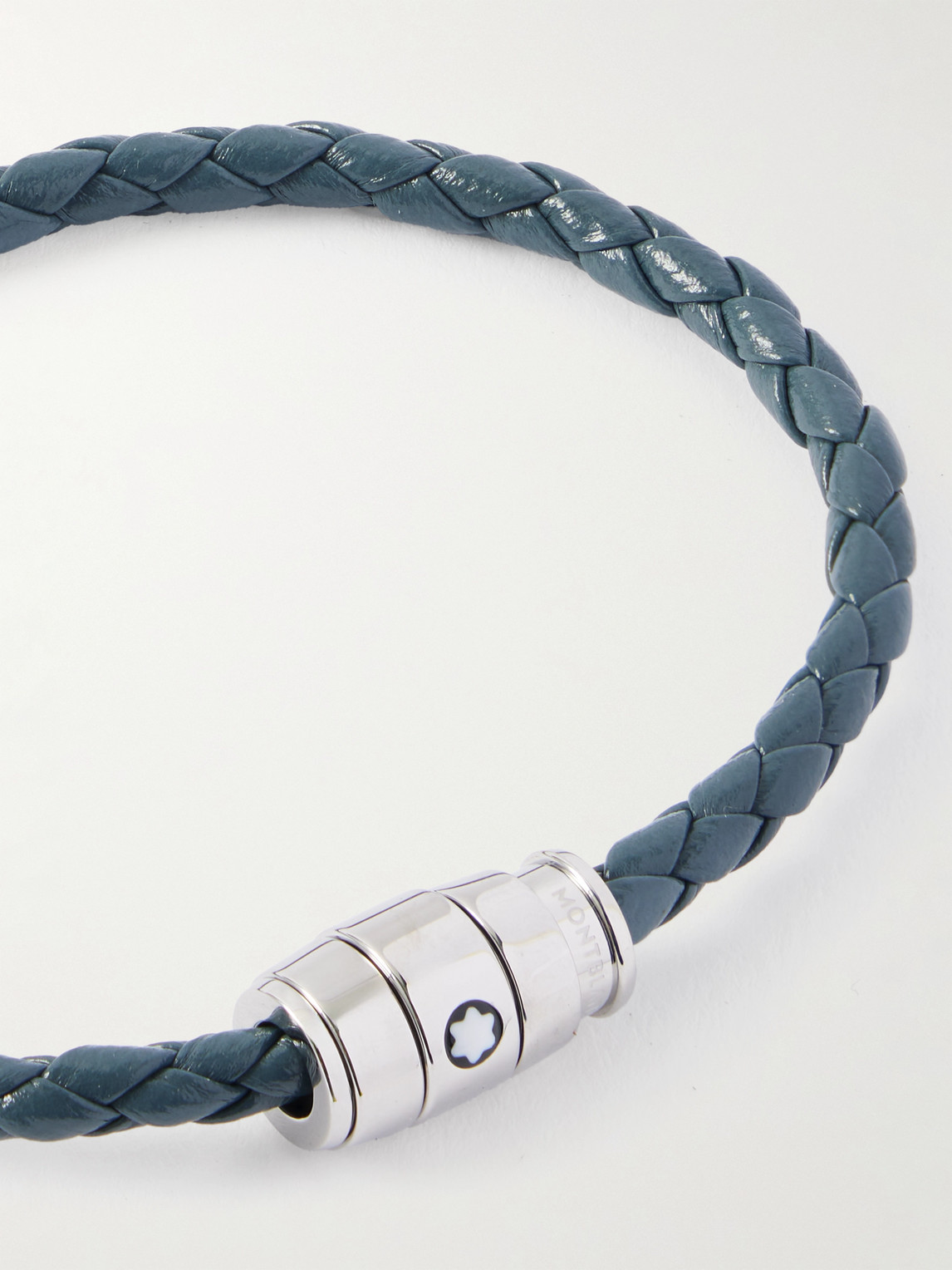 Montblanc Meisterstück 3-ring Stainless Steel And Woven Leather Bracelet In Blue