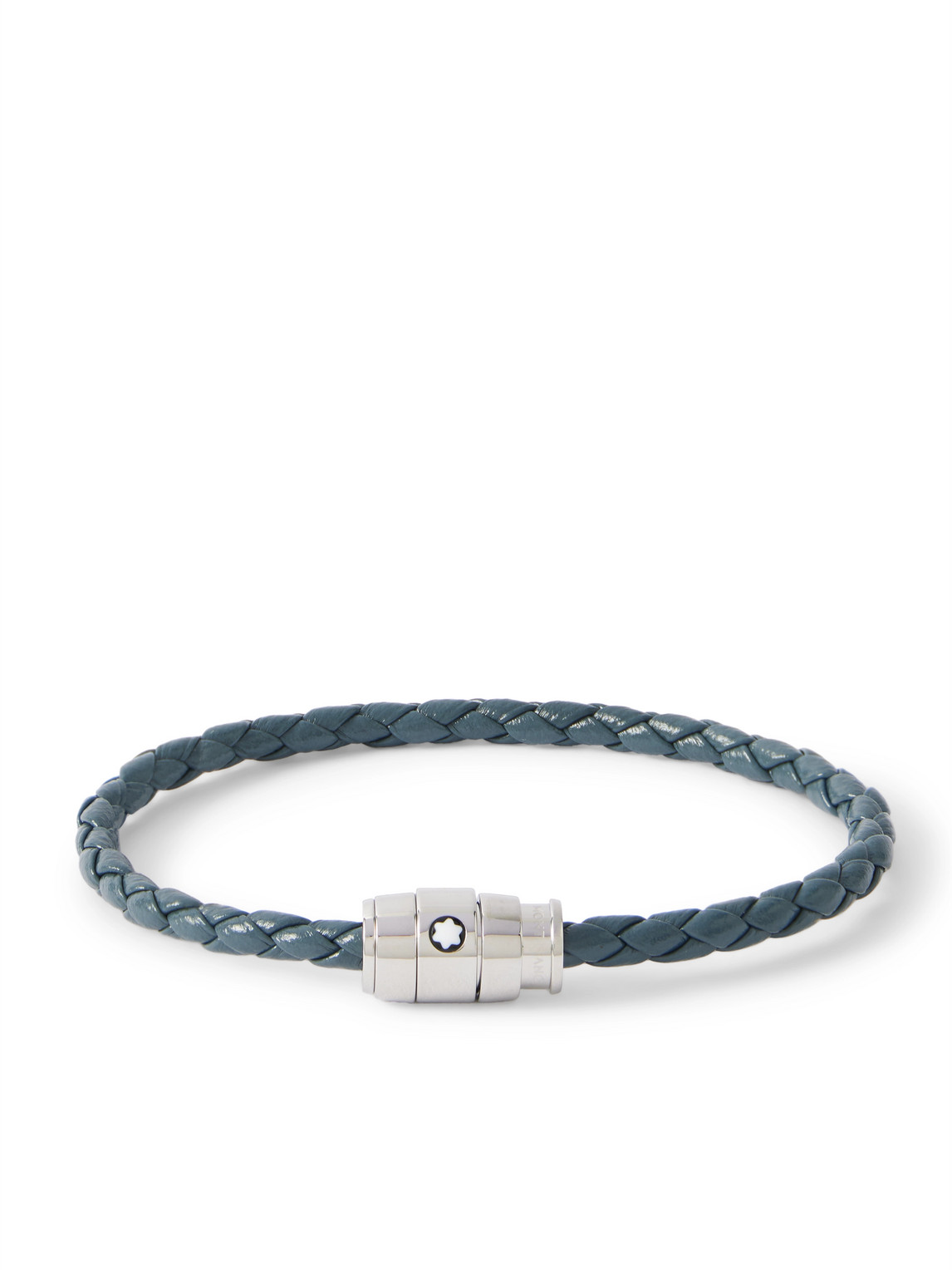 Montblanc Meisterstück 3-ring Stainless Steel And Woven Leather Bracelet In Blue
