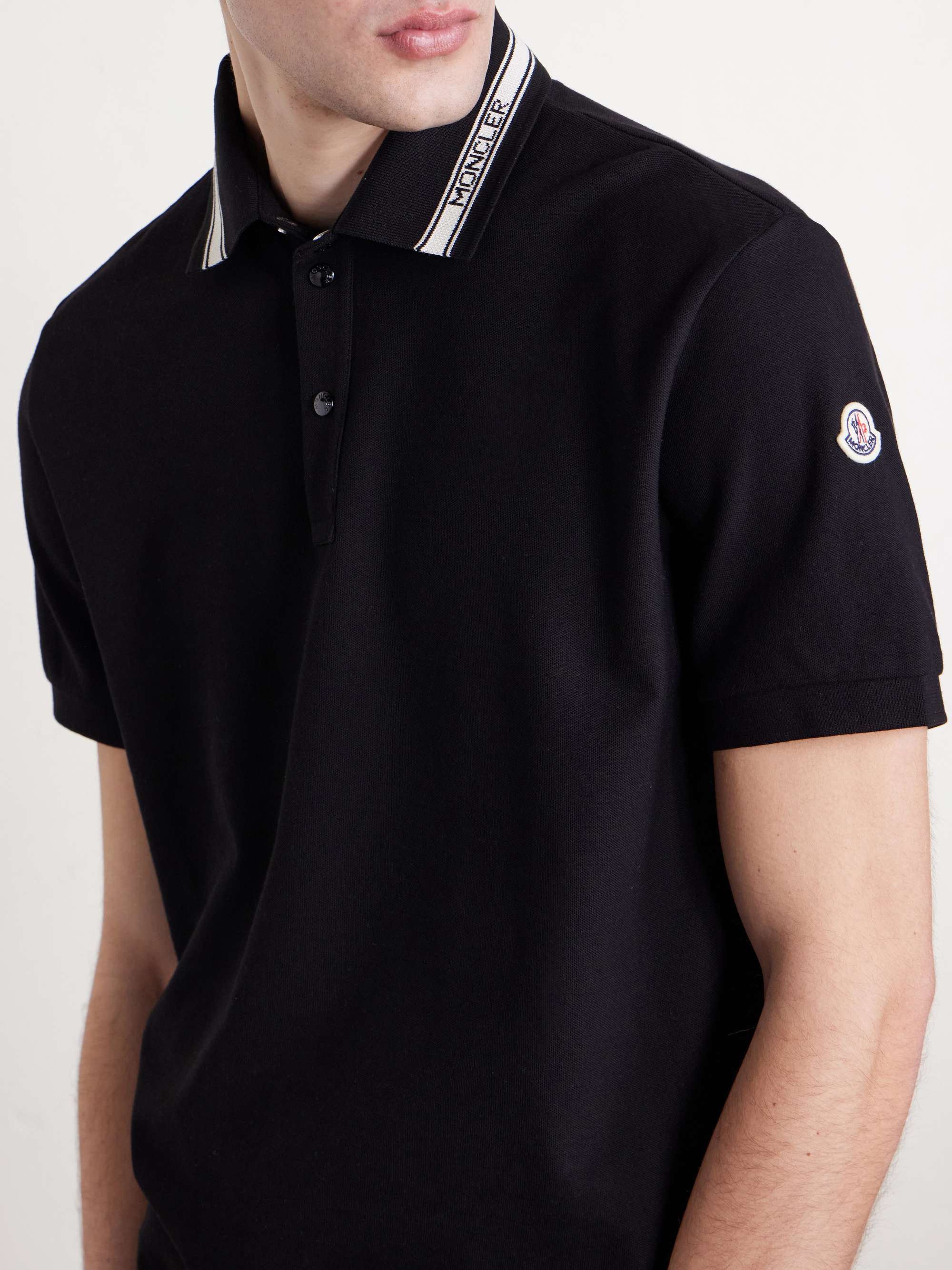 MONCLER Logo-Appliquéd Honeycomb-Knit Cotton Polo Shirt for Men