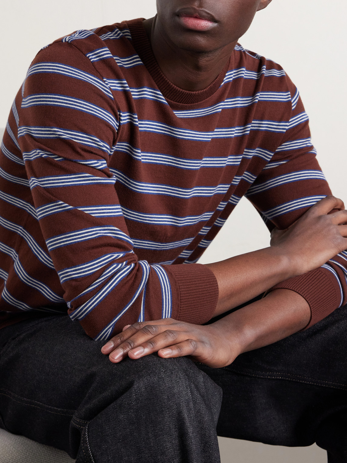 Logo-Appliquéd Striped Cotton Sweatshirt