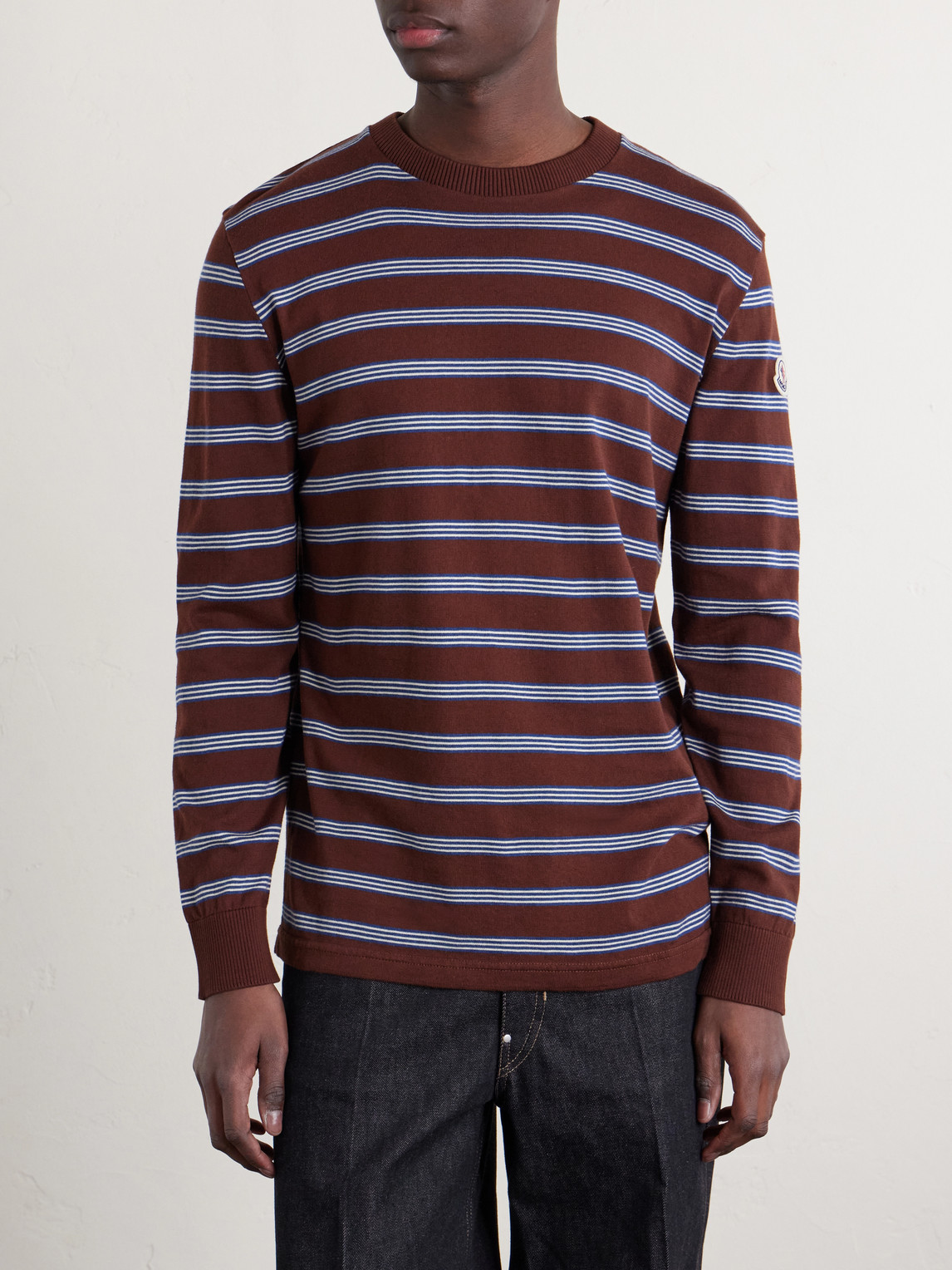 Logo-Appliquéd Striped Cotton Sweatshirt