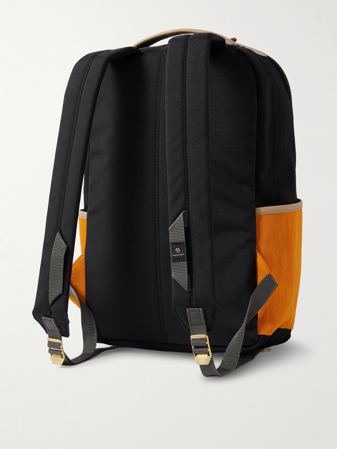 Master-piece Link Colour-block Leather And Webbing-trimmed Nylon Backpack In Black