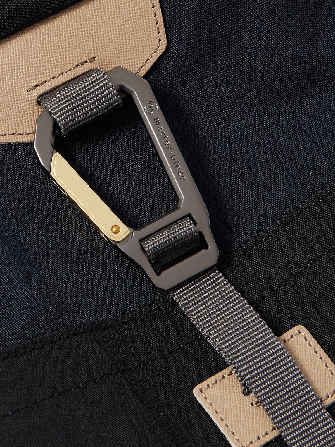 Master-piece Link Colour-block Leather And Webbing-trimmed Nylon Backpack In Black