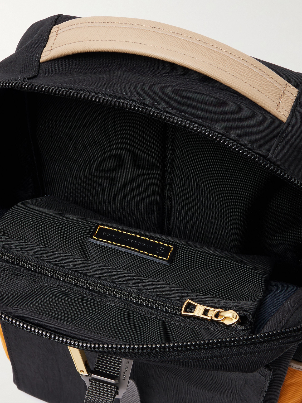 Master-piece Link Colour-block Leather And Webbing-trimmed Nylon Backpack In Black